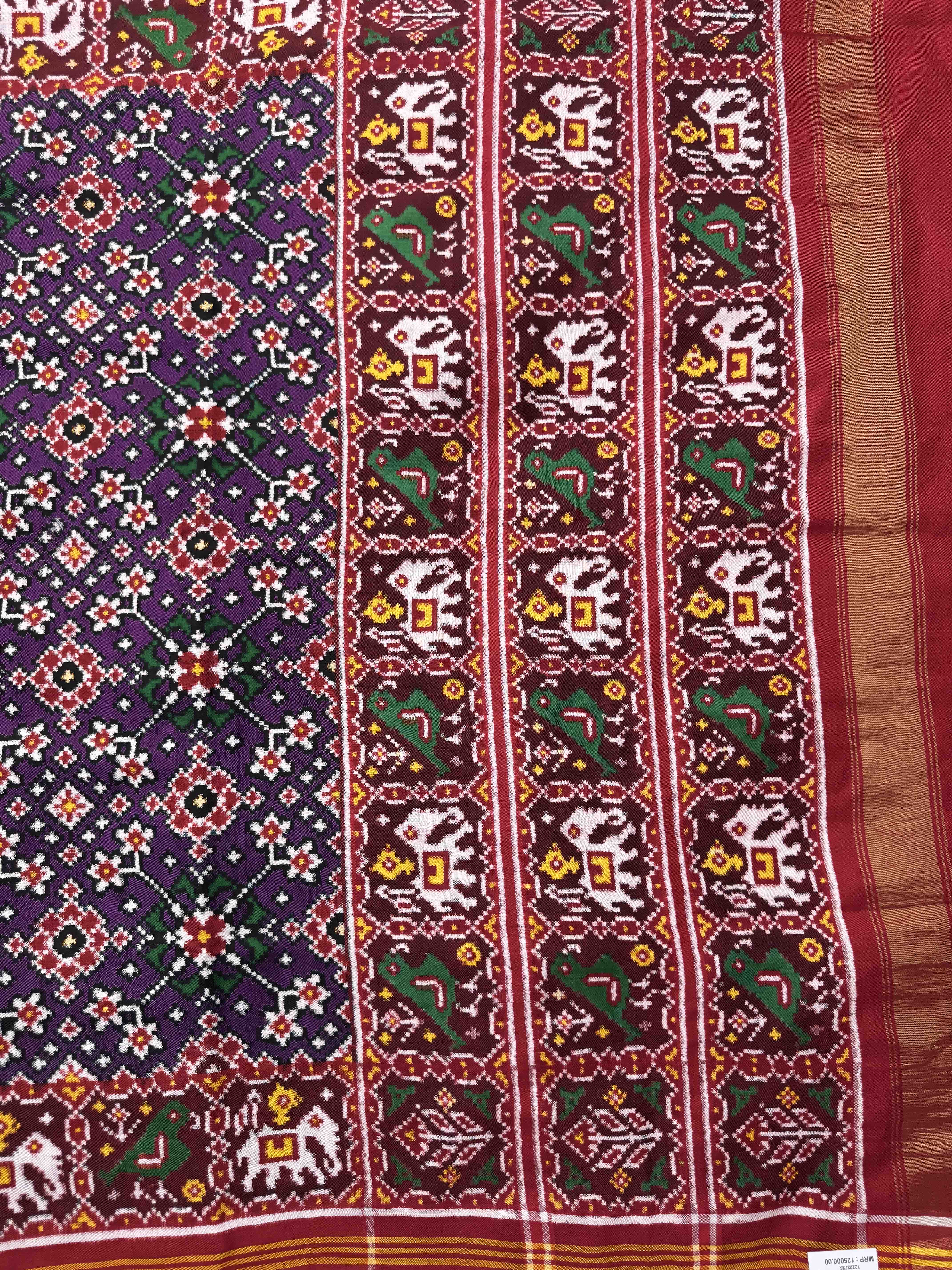 Red & Purple Navratan with Nariunj Border Pallu Double Ikat Patan Patola Saree