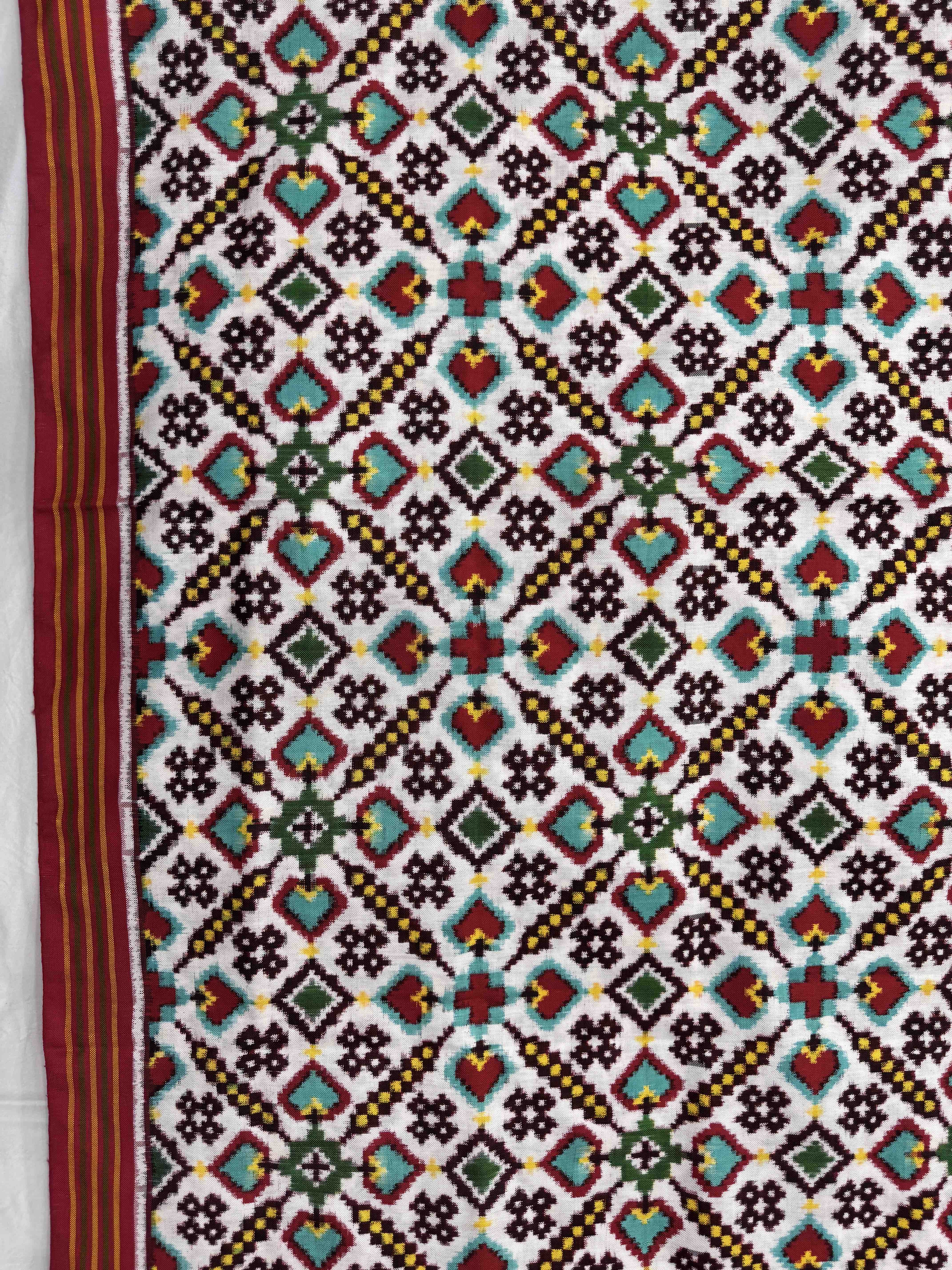 Red & White Manekchowk Double Ikat Patan Patola Saree