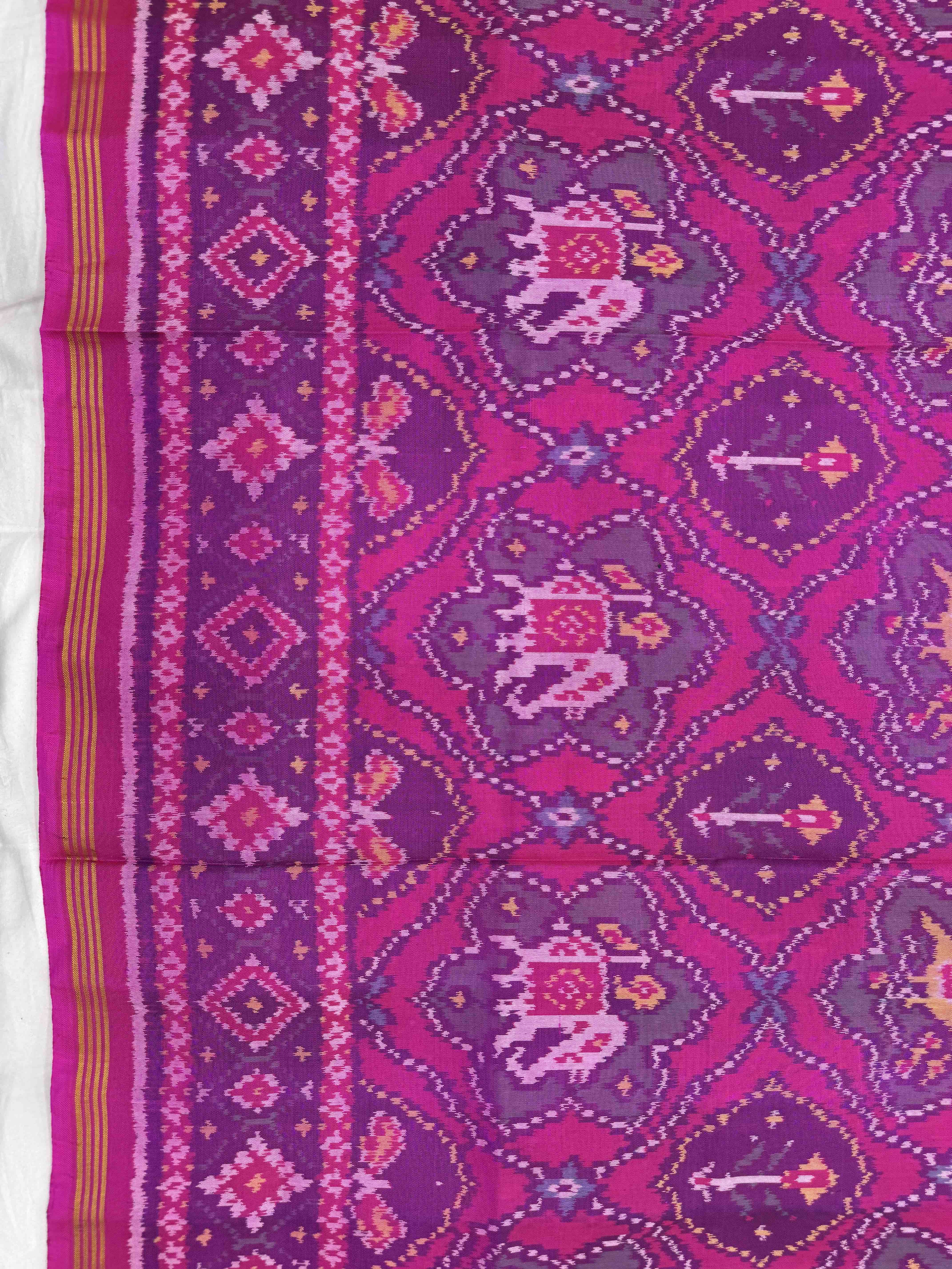 Pink Flower Narikunj Single Ikat Patan Patola Saree