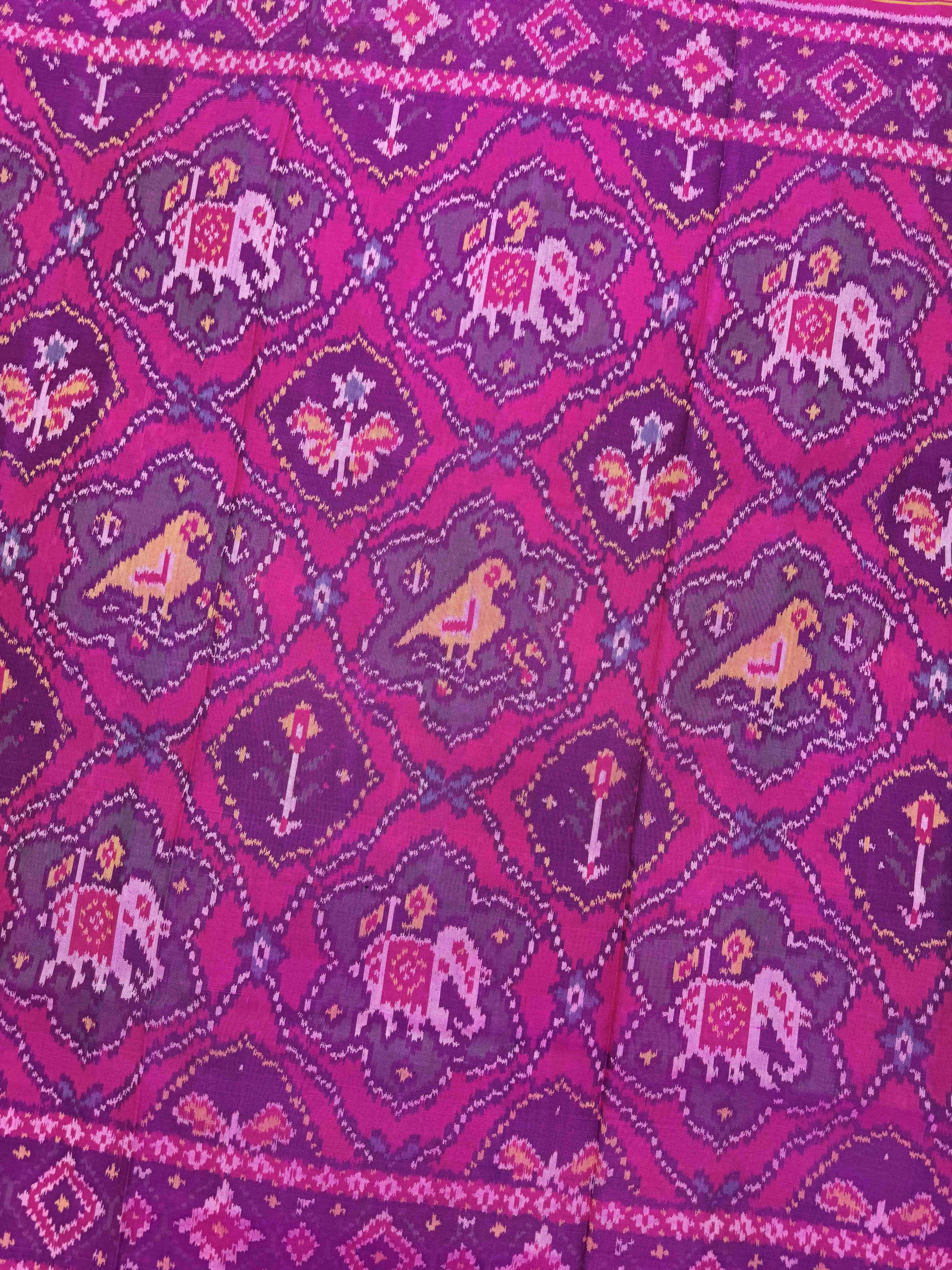 Pink Flower Narikunj Single Ikat Patan Patola Saree