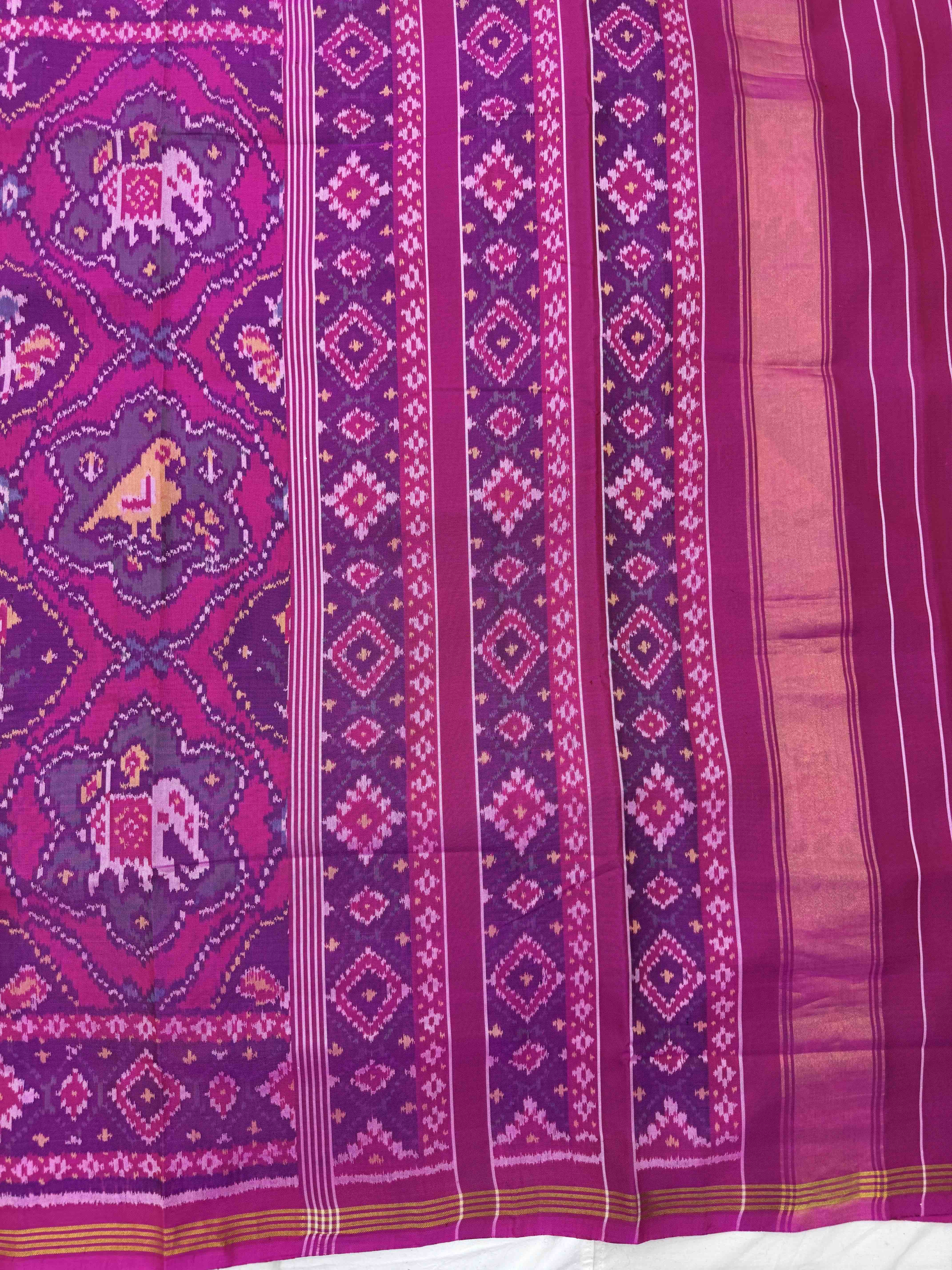 Pink Flower Narikunj Single Ikat Patan Patola Saree