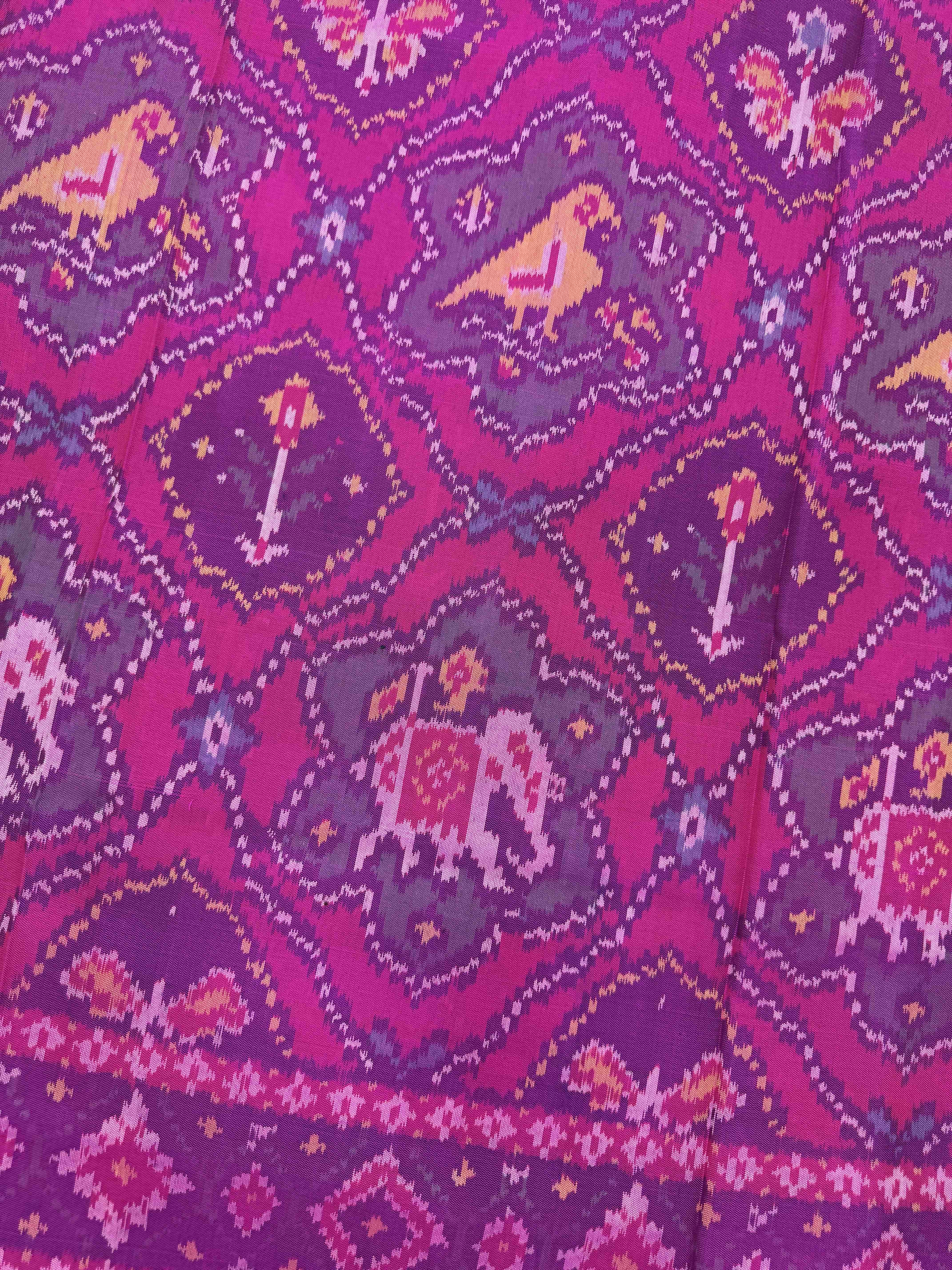 Pink Flower Narikunj Single Ikat Patan Patola Saree