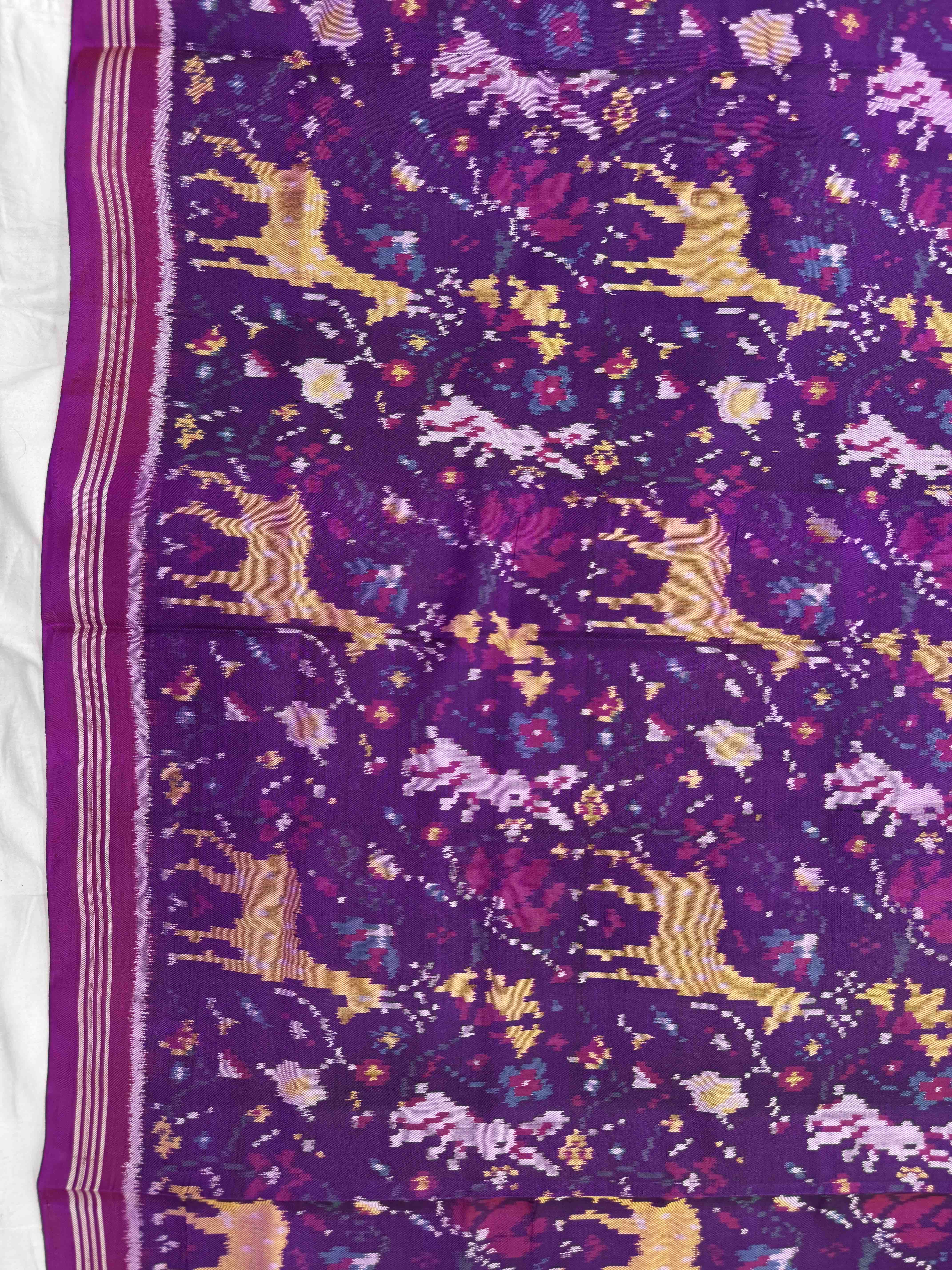 Purple Deer Rabbit Fancy Flower Single Ikat Patan Patola Saree