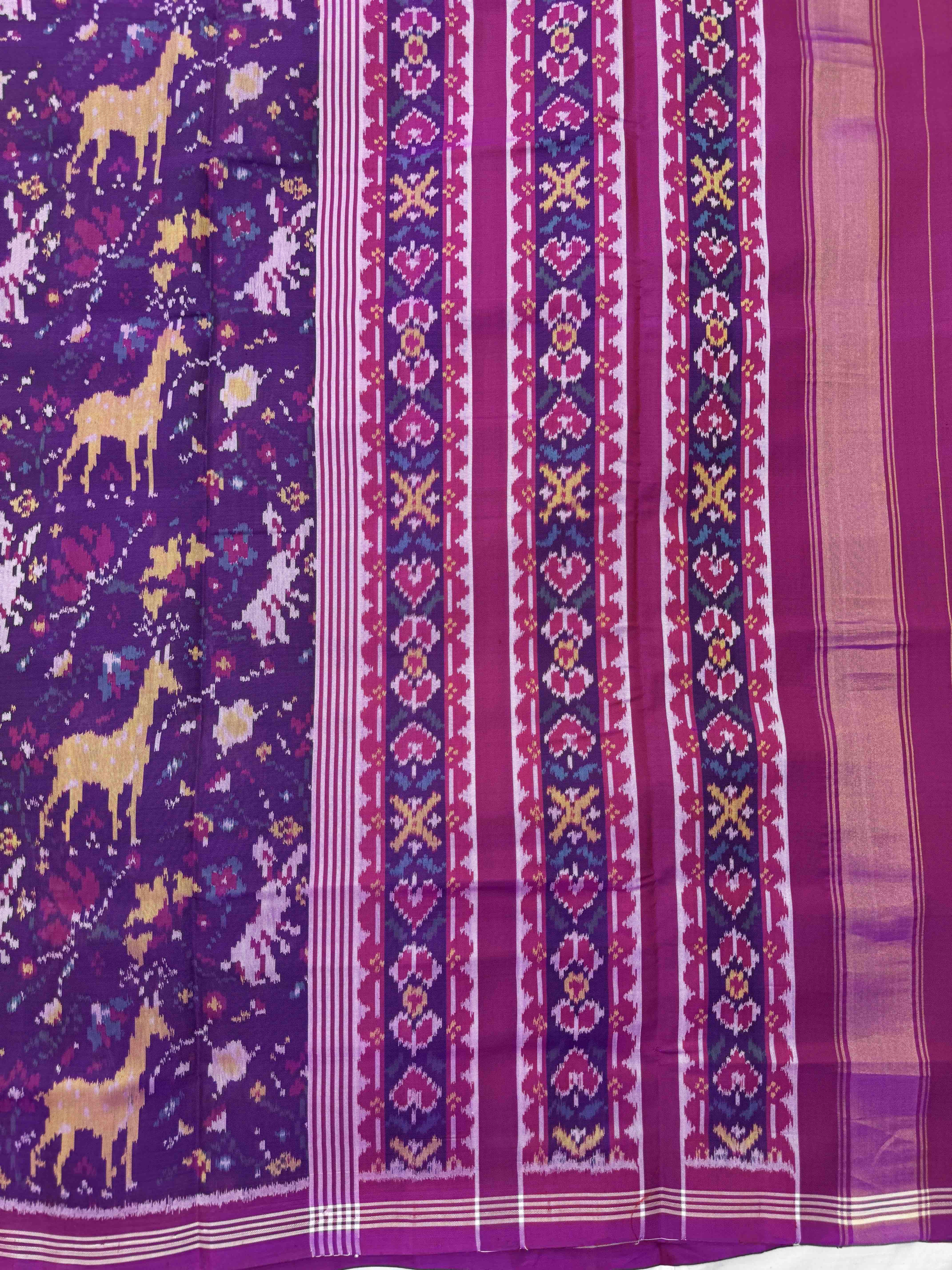 Purple Deer Rabbit Fancy Flower Single Ikat Patan Patola Saree