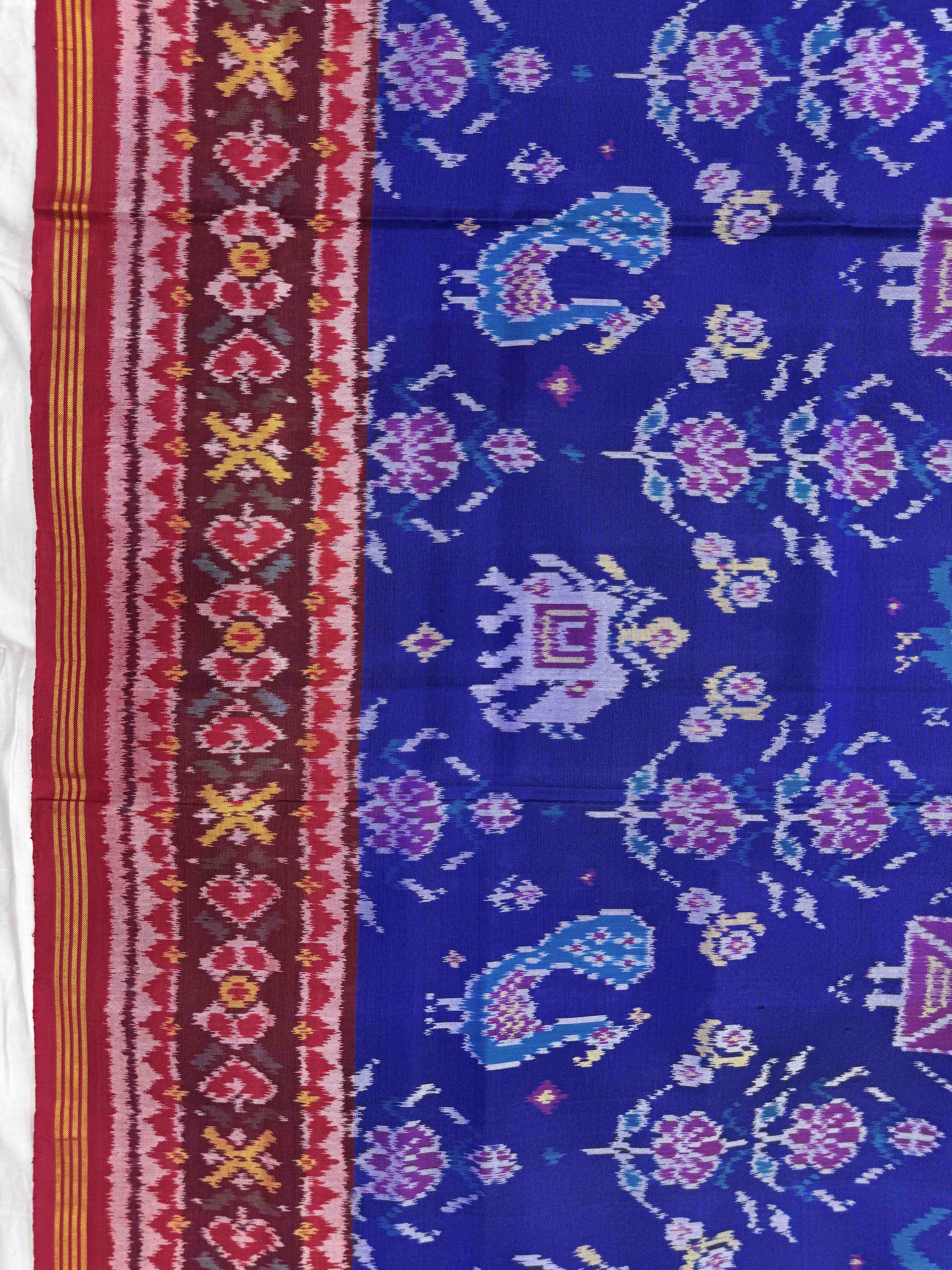 Red & Blue Narikunj with Flower Single Ikat Patan Patola Saree
