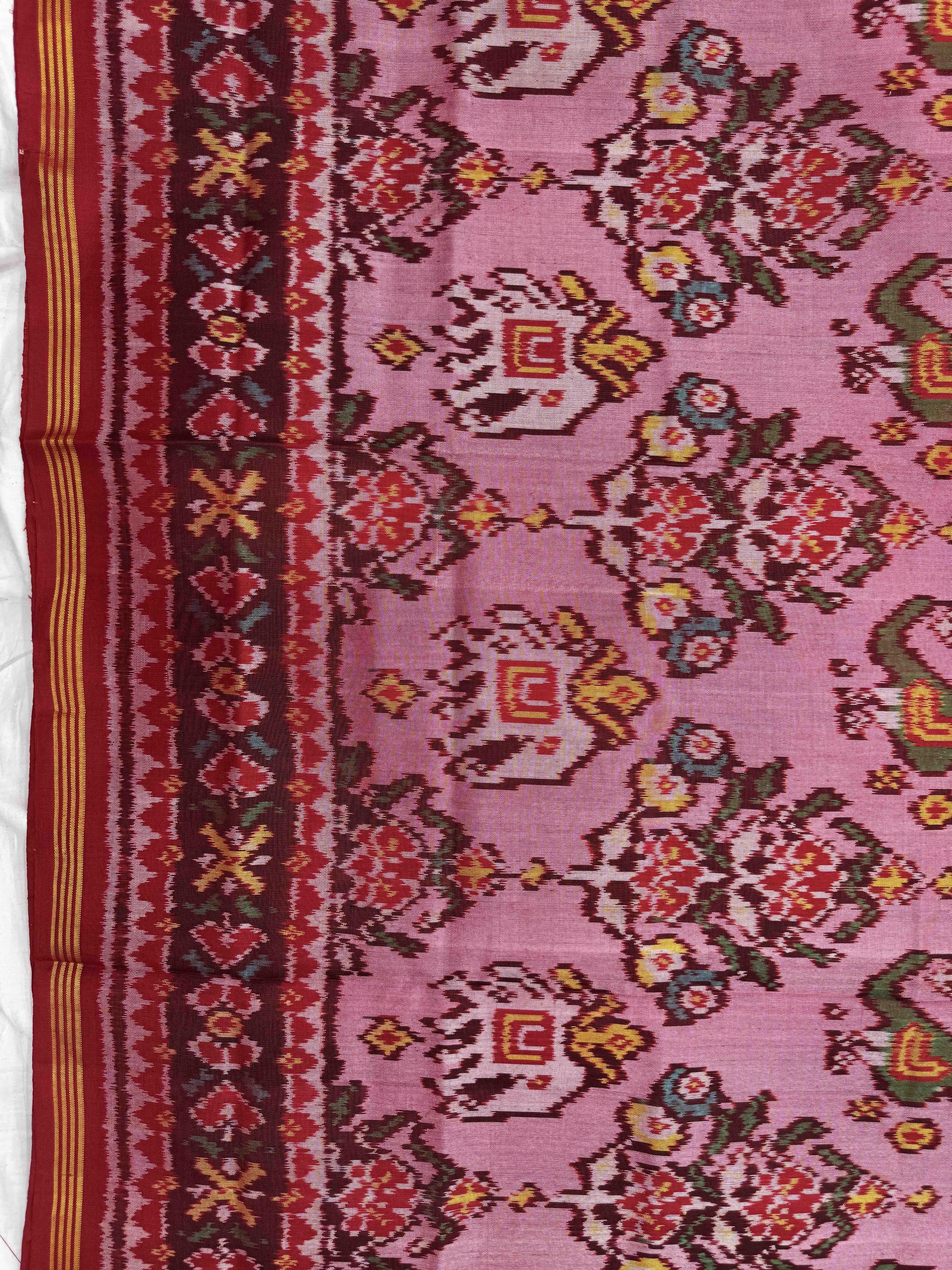 Red & Light Haathi Popat with Flower Single Ikat Patan Patola Saree