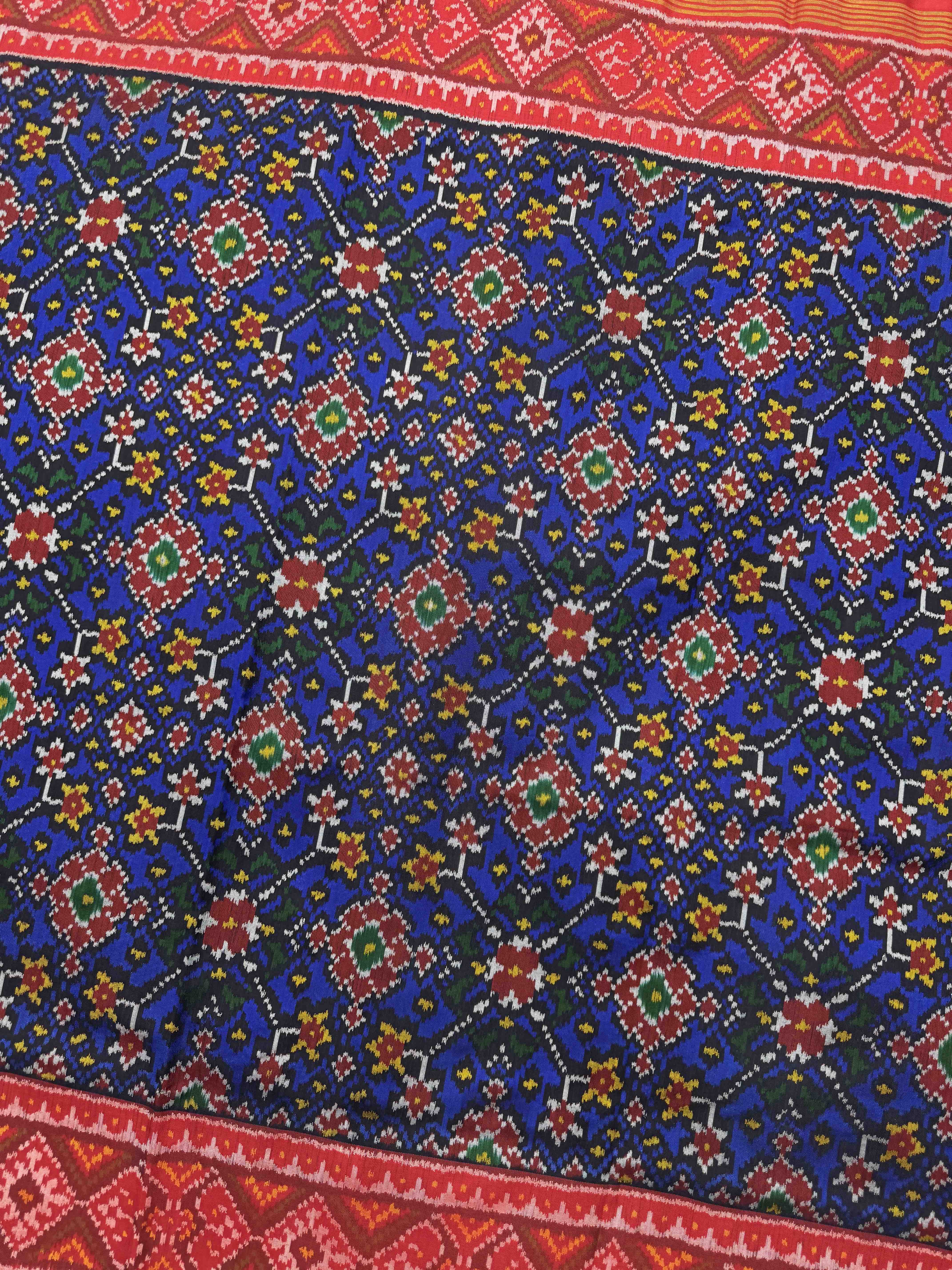 Red & Blue Navratan Single Ikat Patan Patola Saree