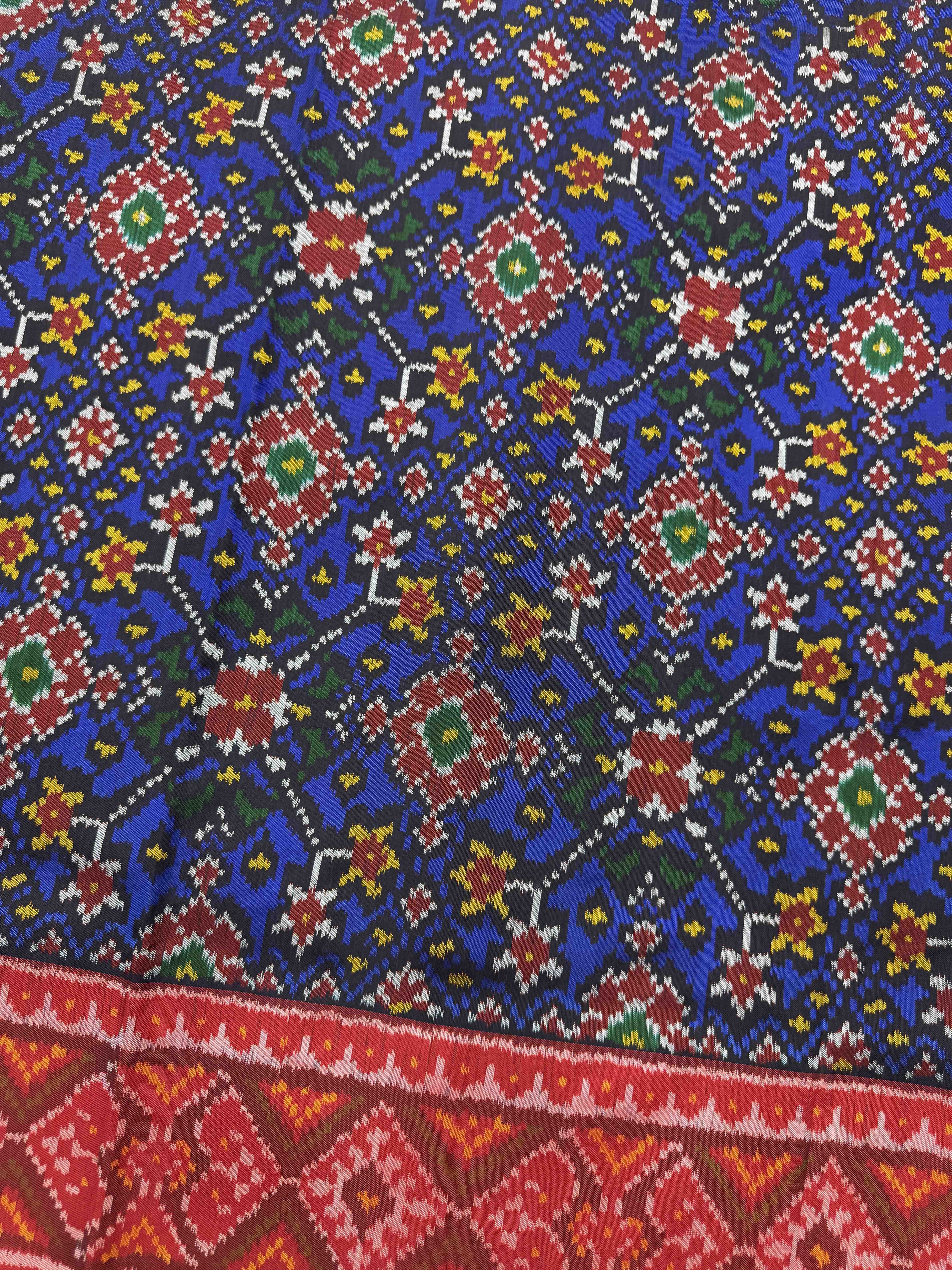 Red & Blue Navratan Single Ikat Patan Patola Saree