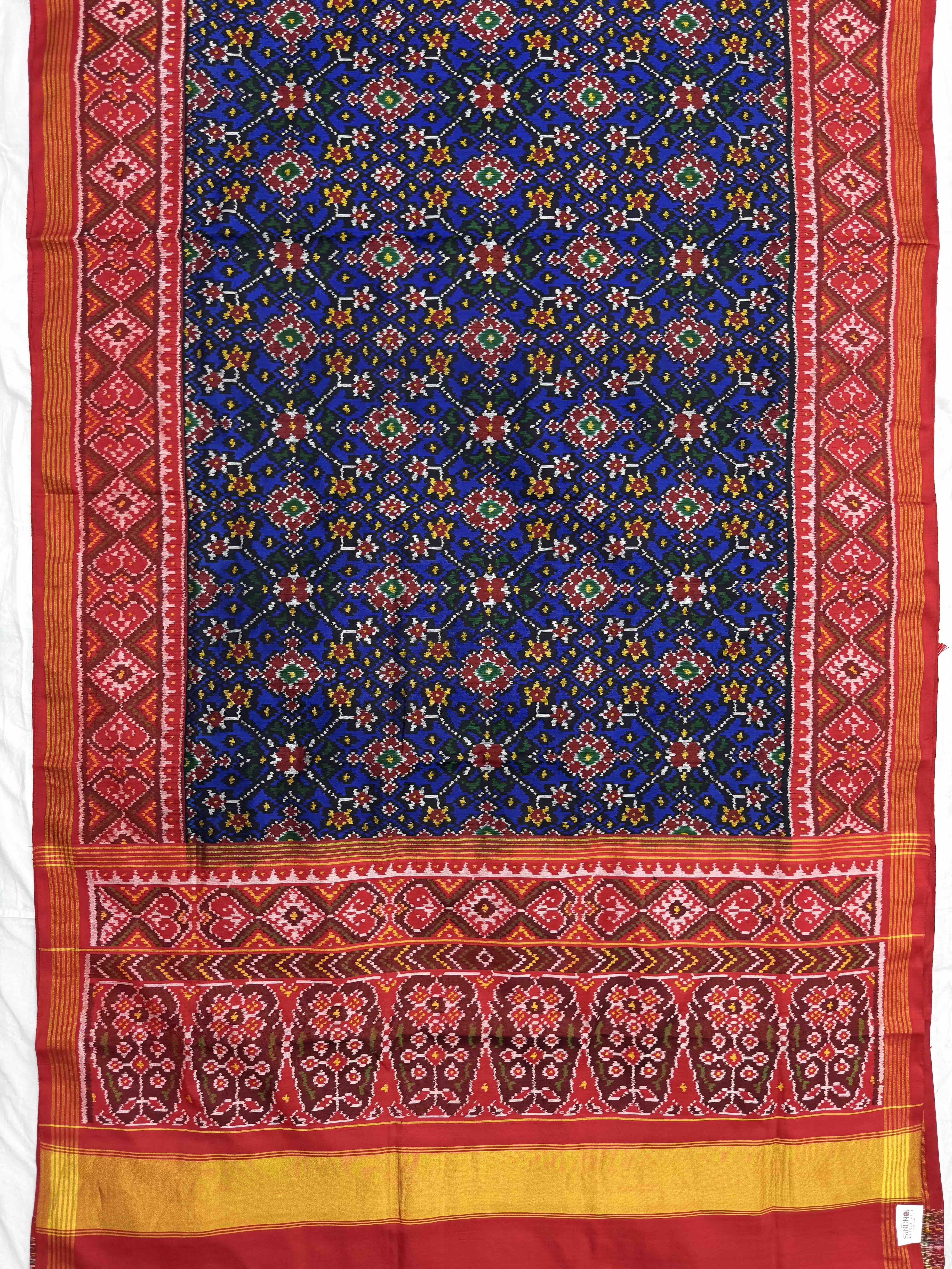 Red & Blue Navratan Single Ikat Patan Patola Saree