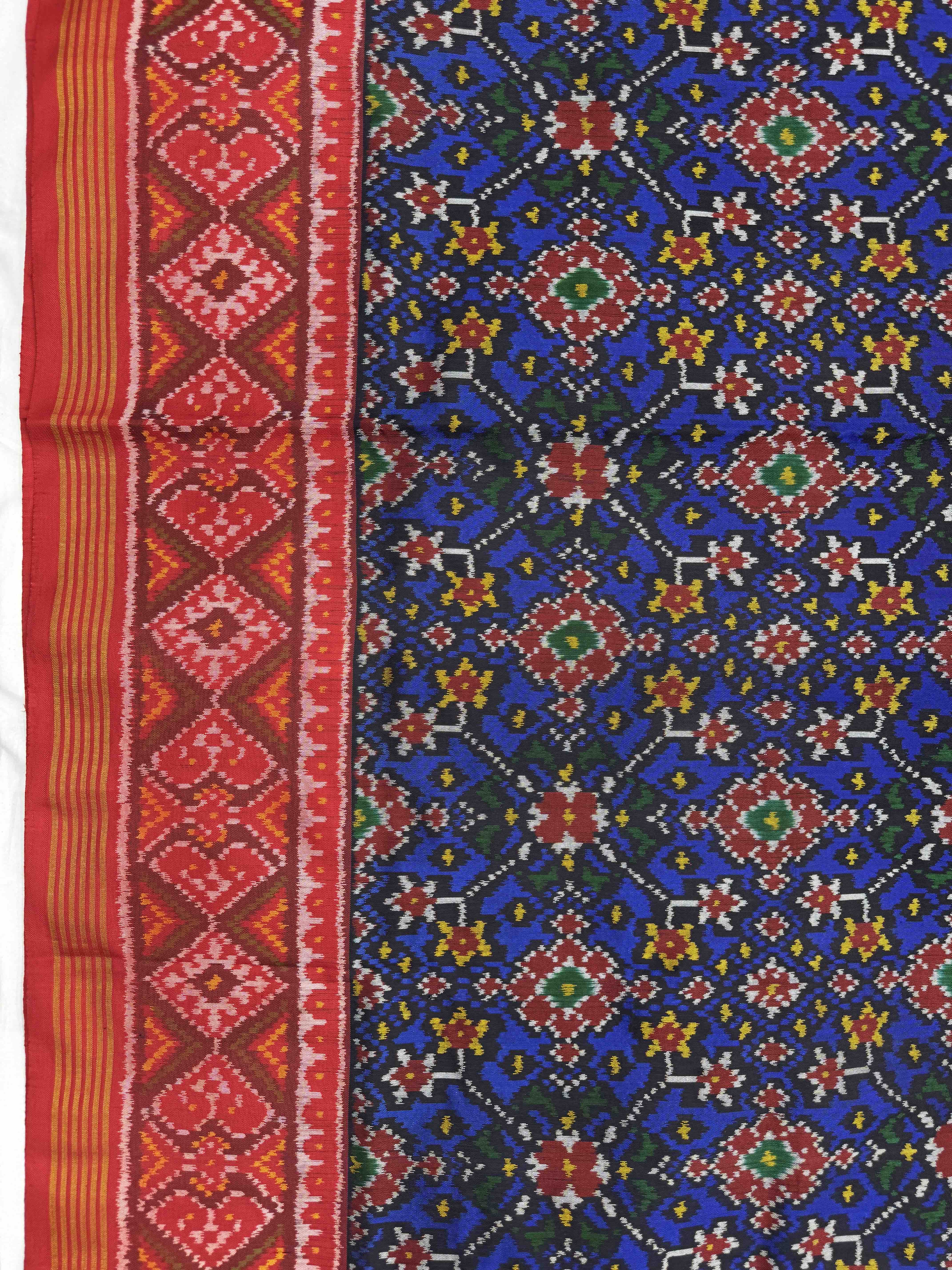 Red & Blue Navratan Single Ikat Patan Patola Saree