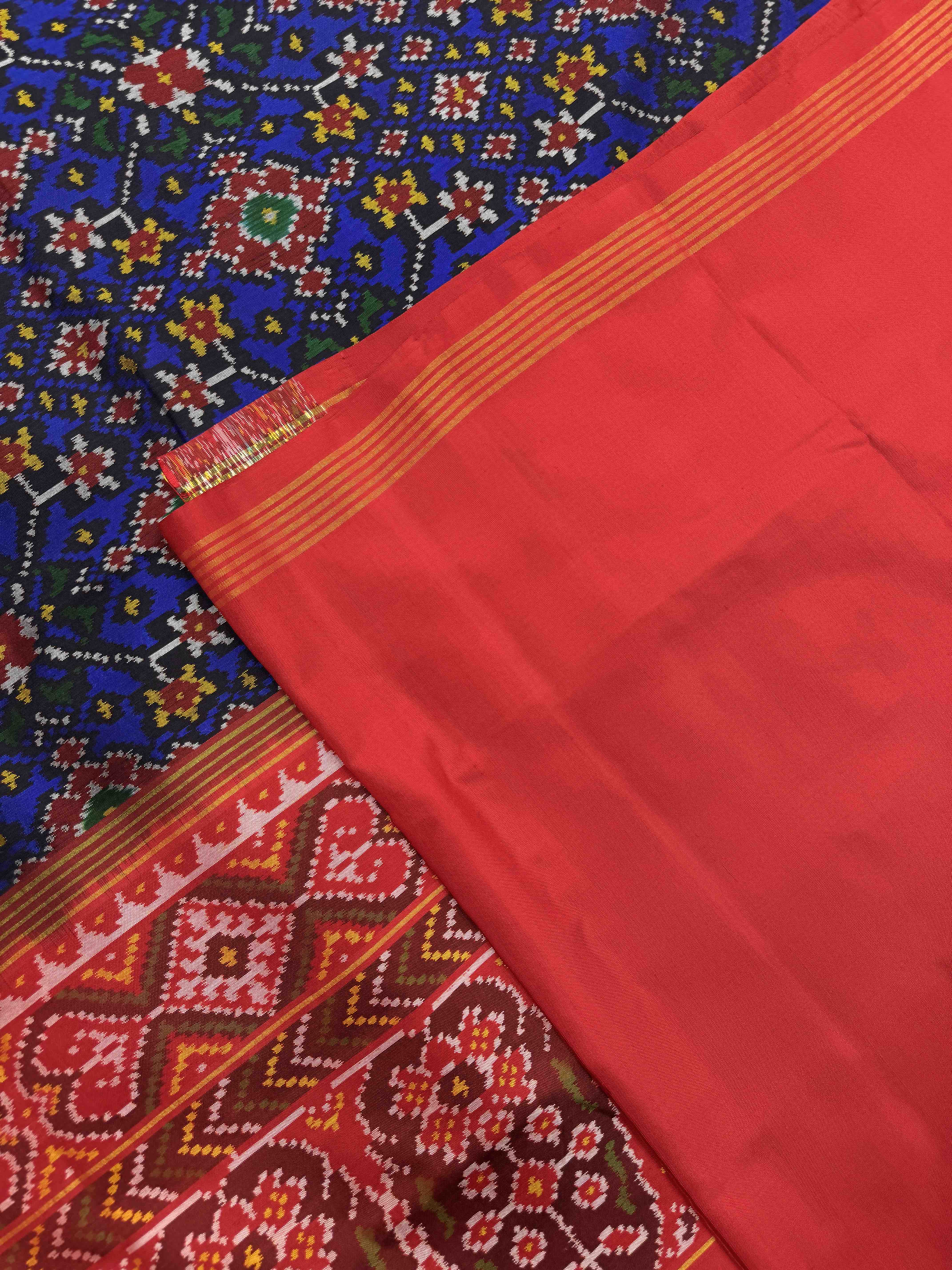 Red & Blue Navratan Single Ikat Patan Patola Saree