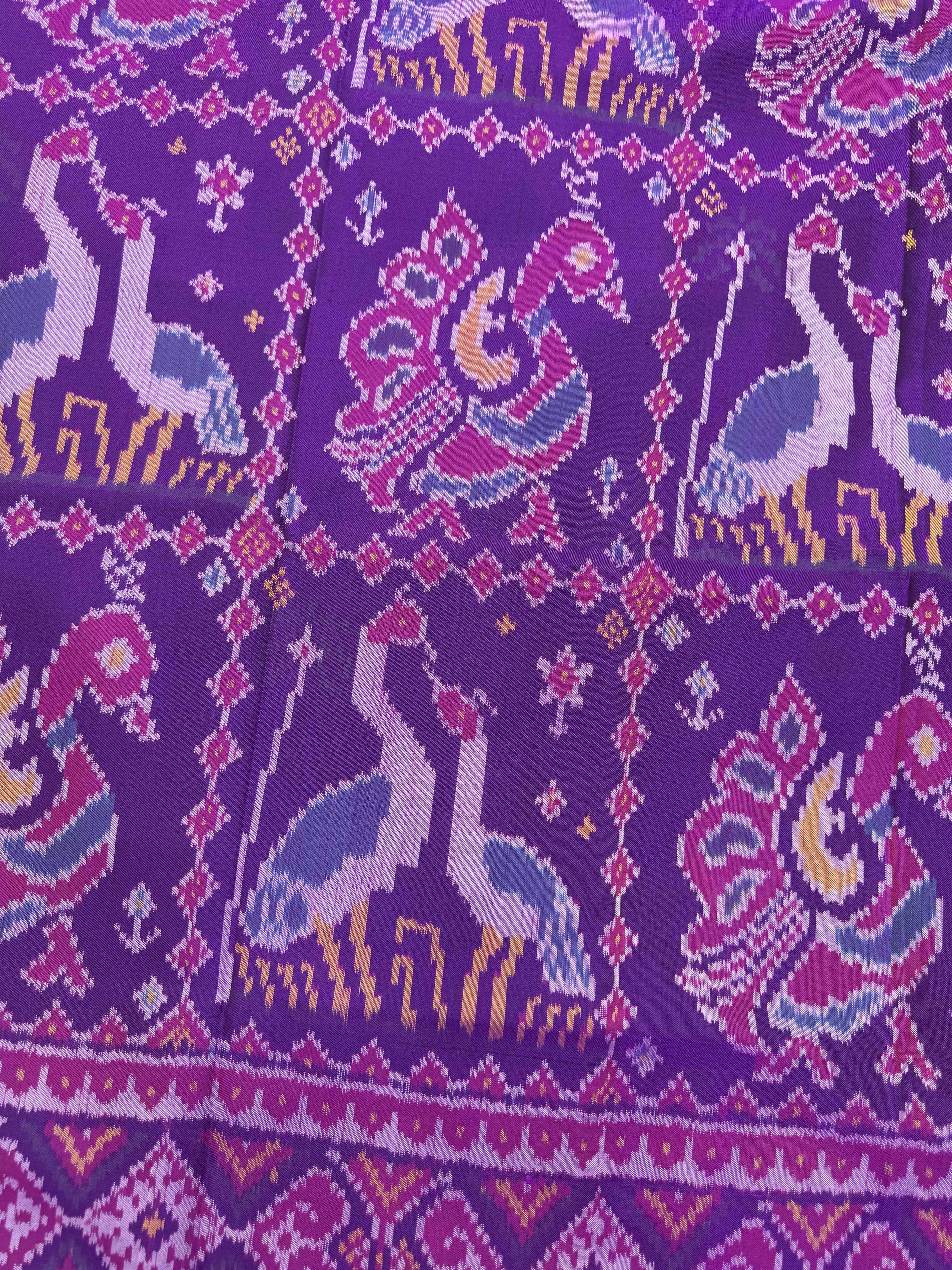 Purple Big Figure Peacock Swan Single Ikat Patan Patola Saree