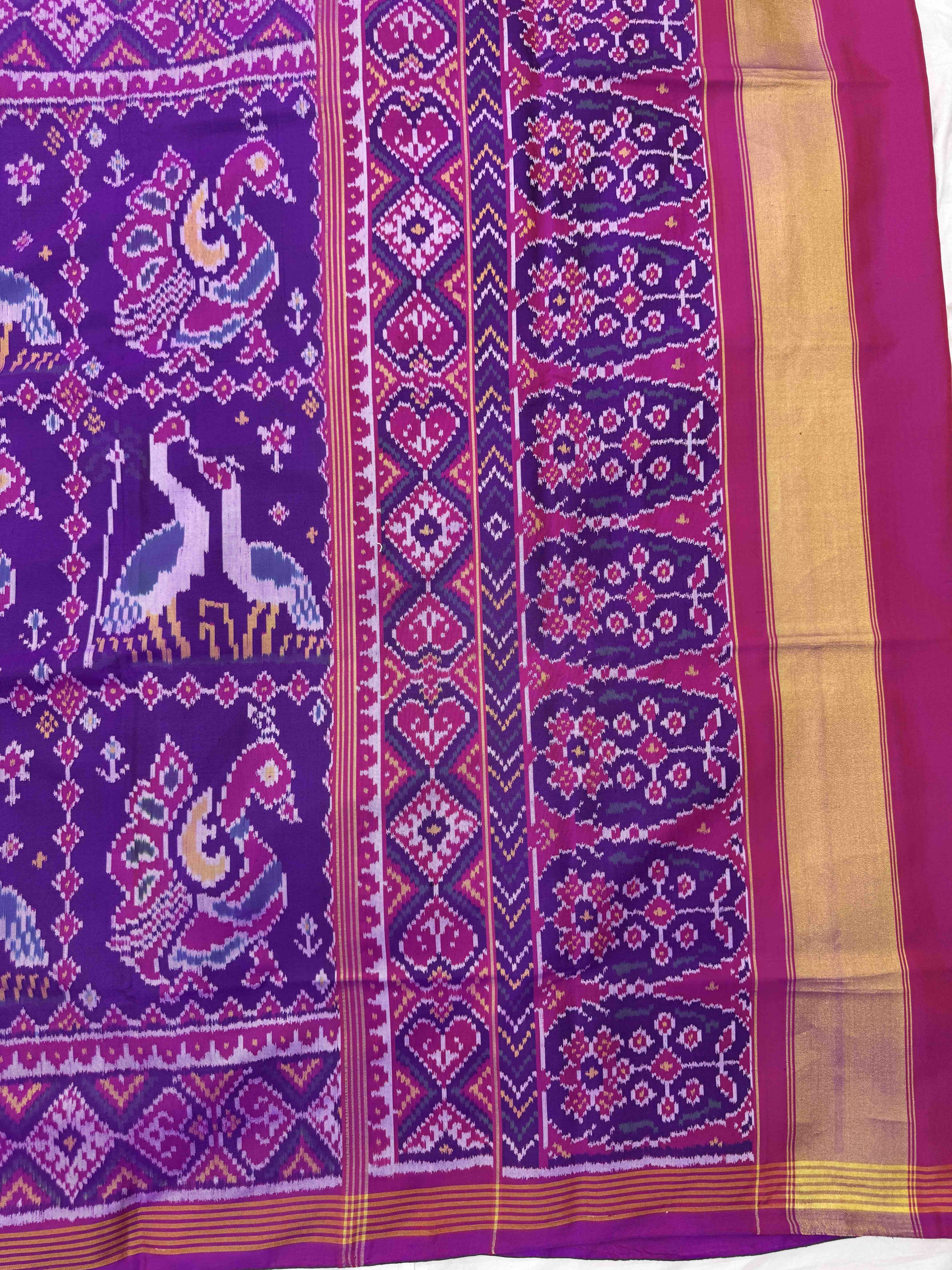 Purple Big Figure Peacock Swan Single Ikat Patan Patola Saree