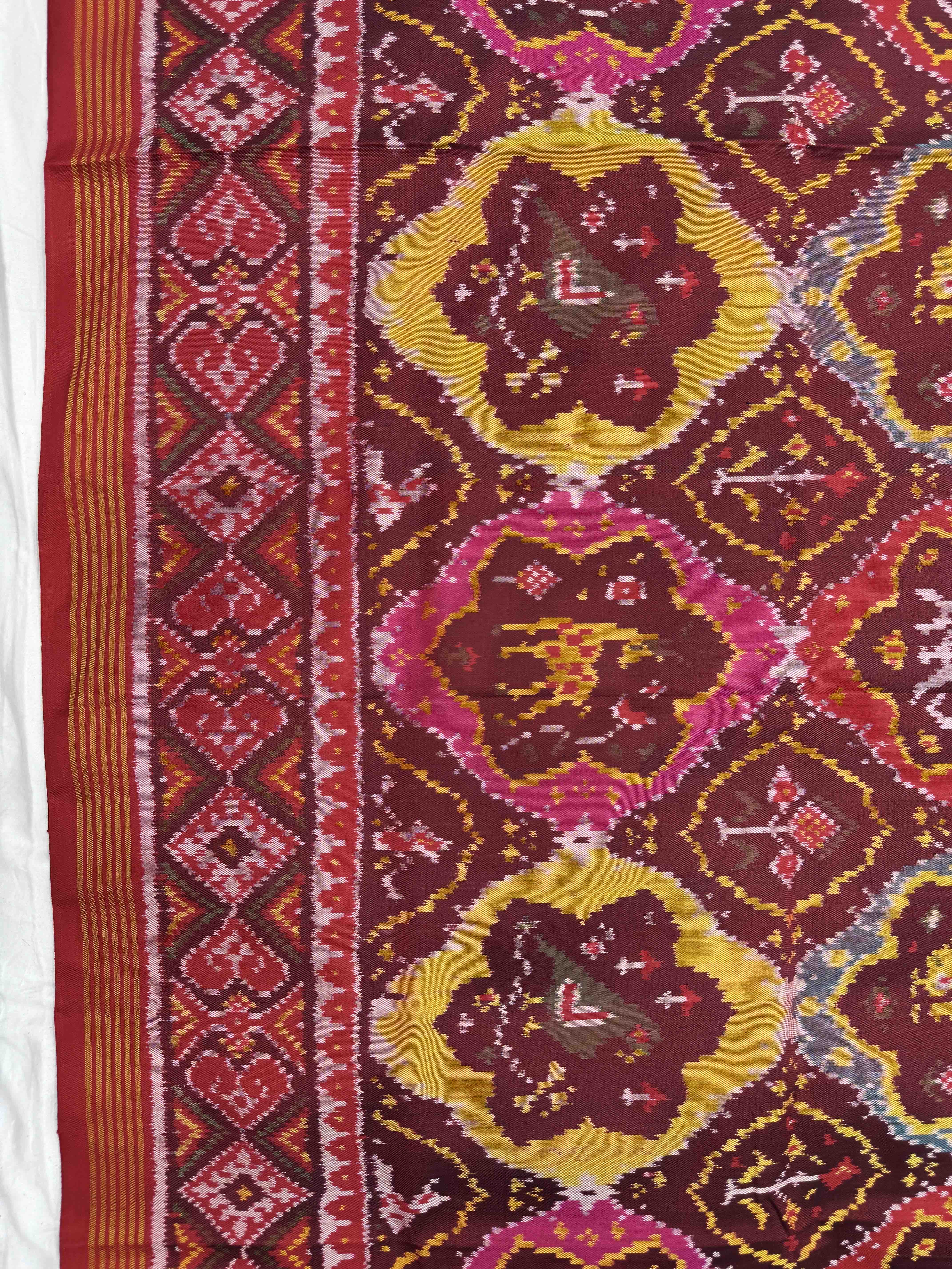 Red & Maroon with Multicolor Fancy Narikunj Single Ikat Patan Patola Saree