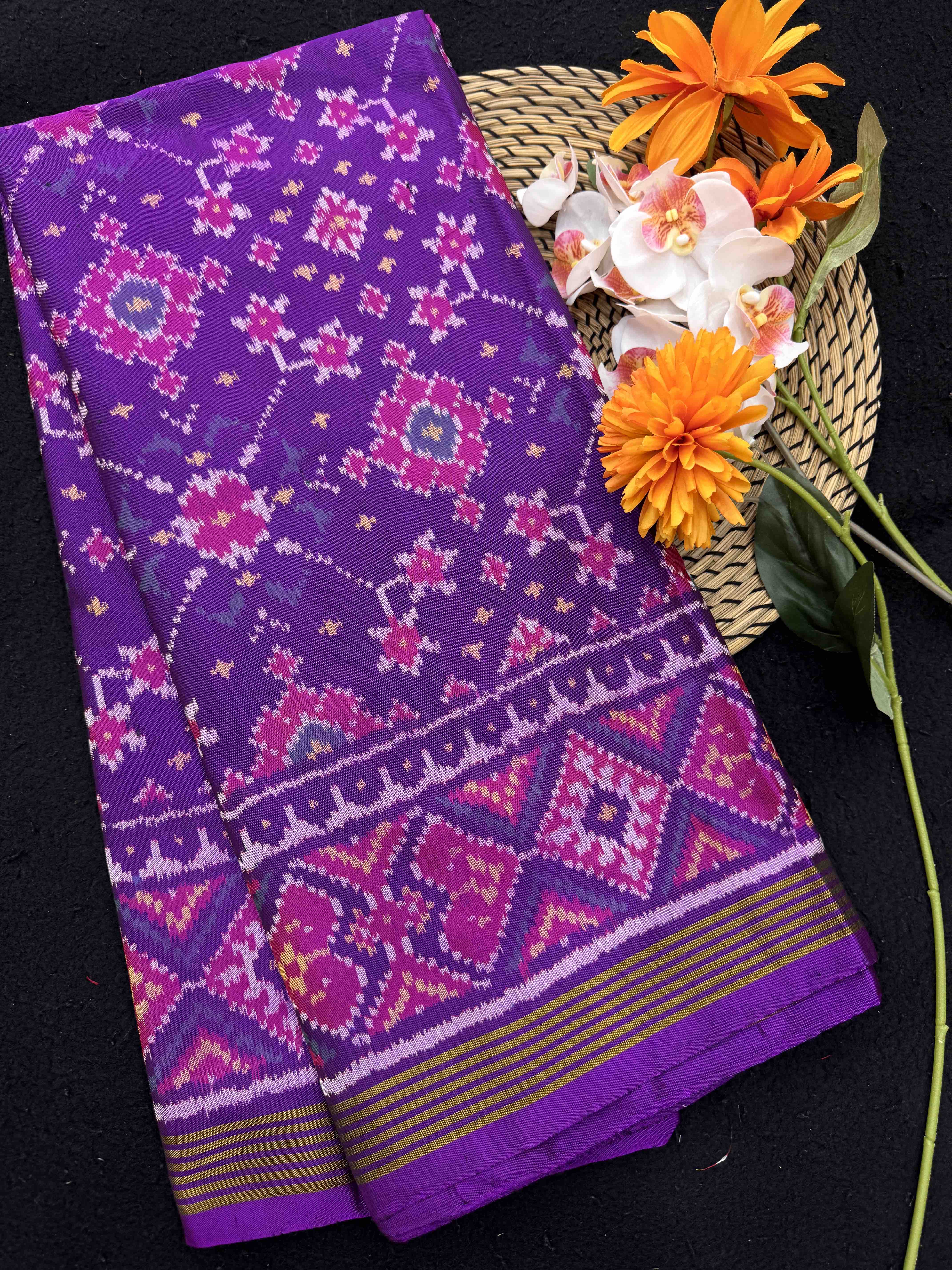 Purple Navratan Single Ikat Patan Patola Saree