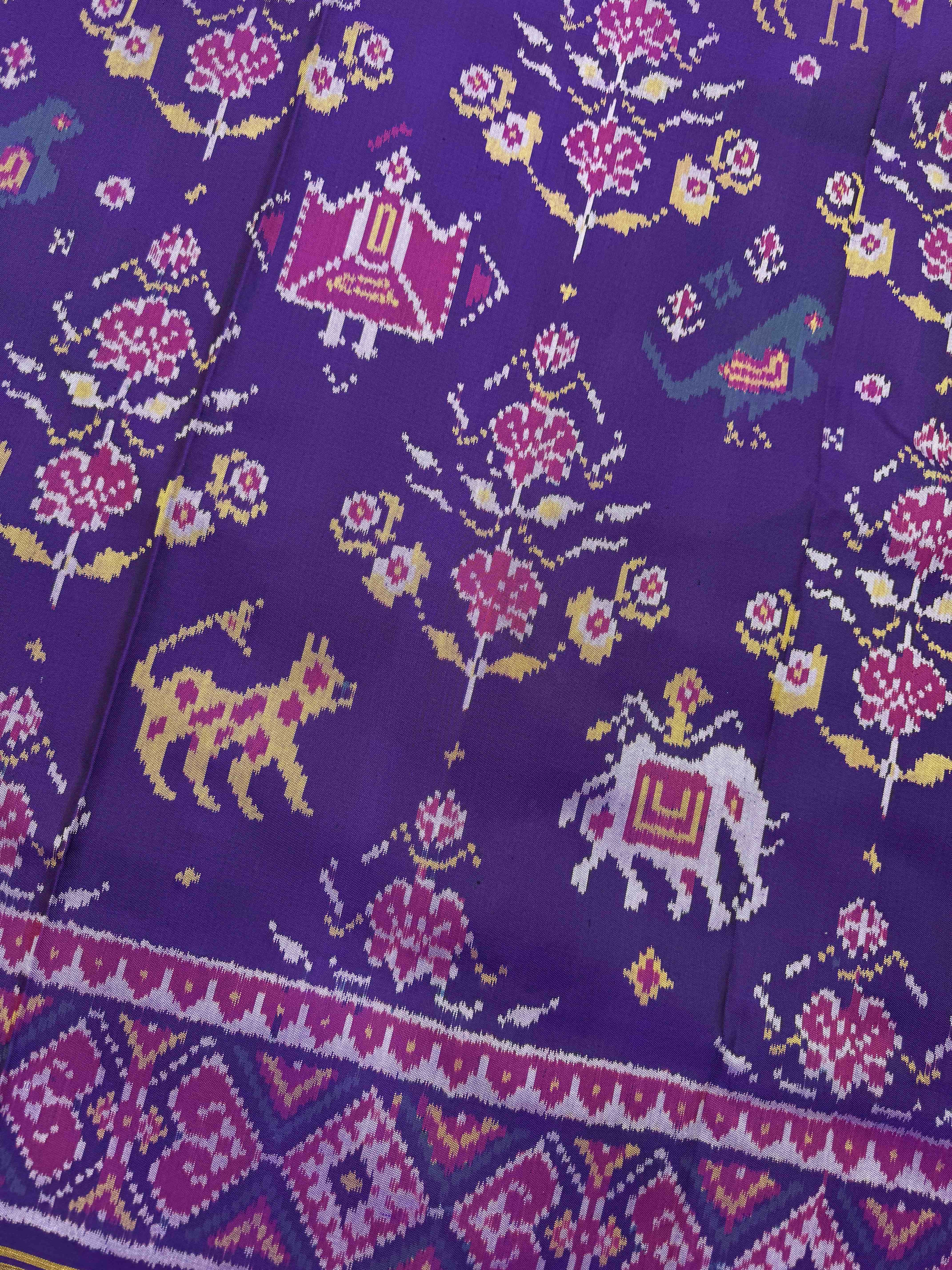 Purple Figure Motives with Flower Single Ikat Patan Patola Saree