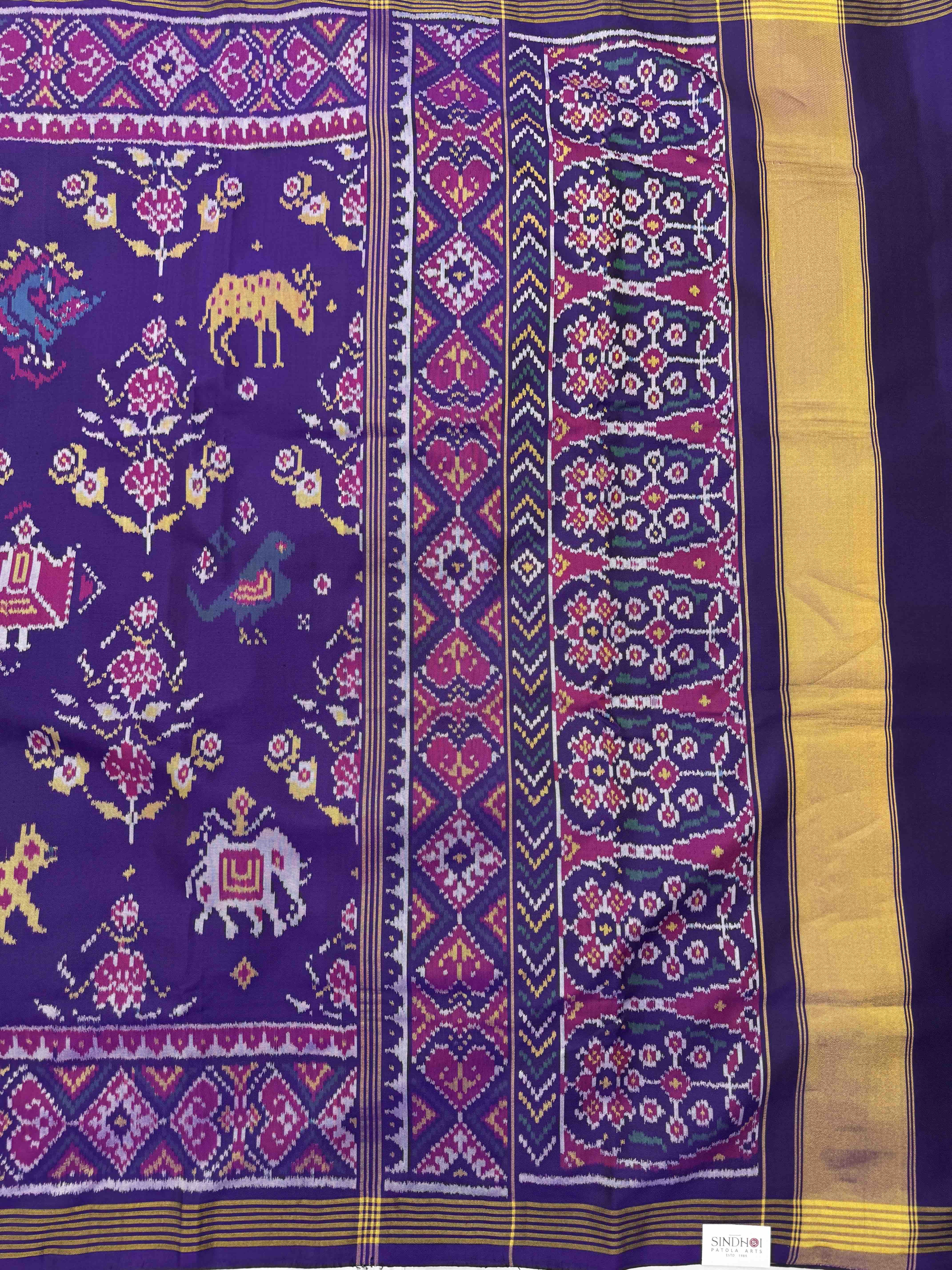 Purple Figure Motives with Flower Single Ikat Patan Patola Saree