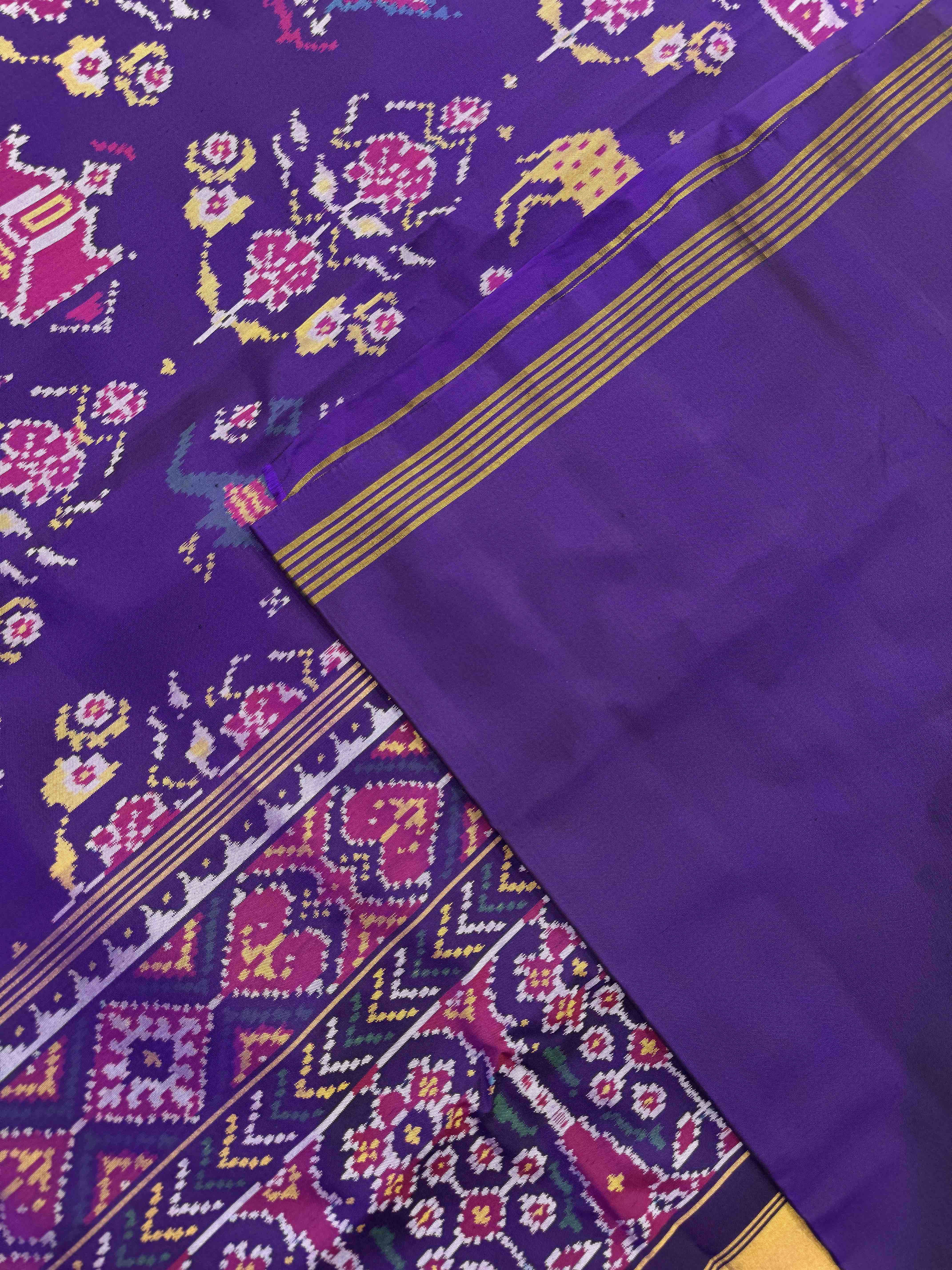 Purple Figure Motives with Flower Single Ikat Patan Patola Saree