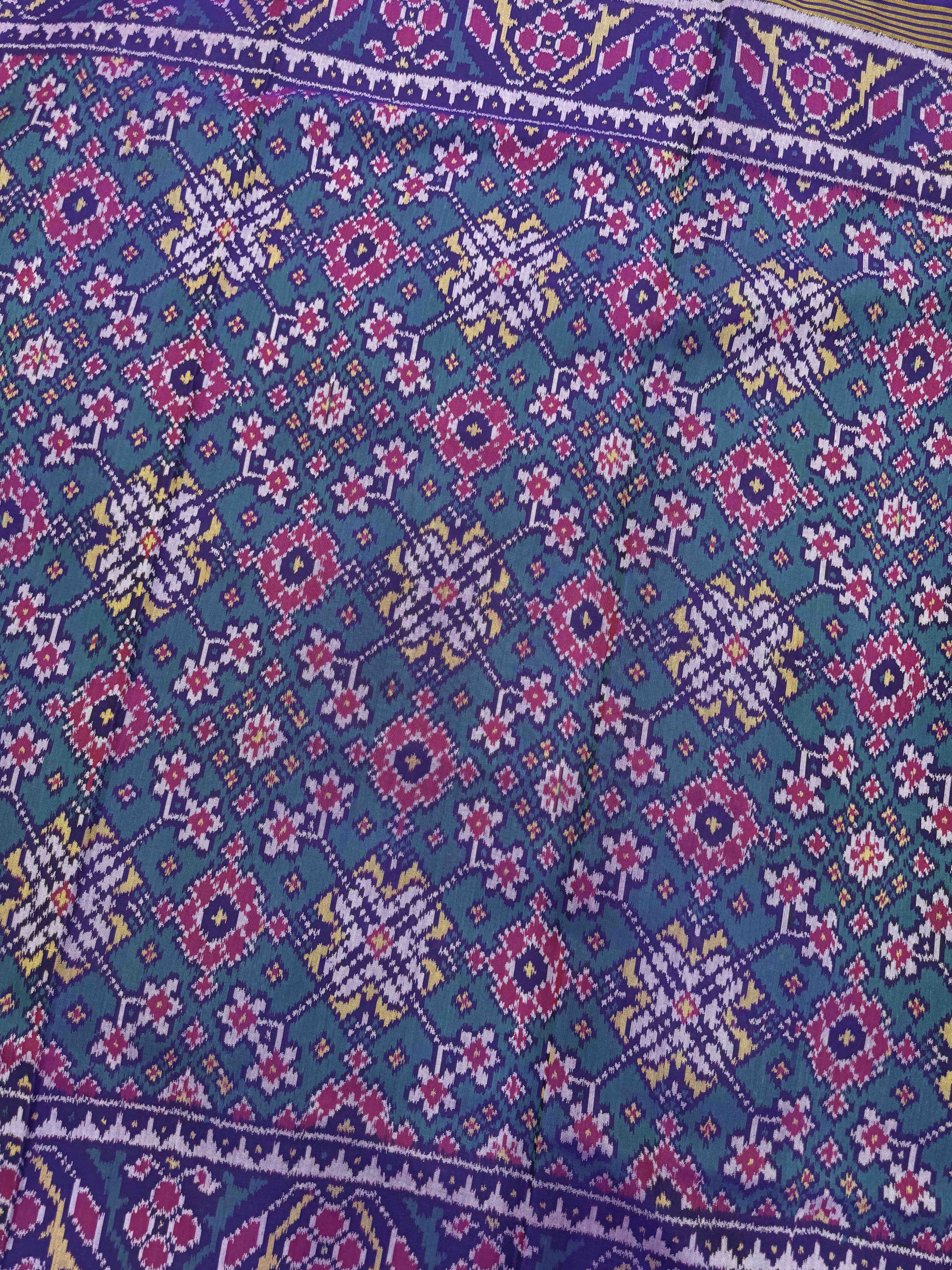Blue & Turquoise Navratan Single Ikat Patan Patola Saree