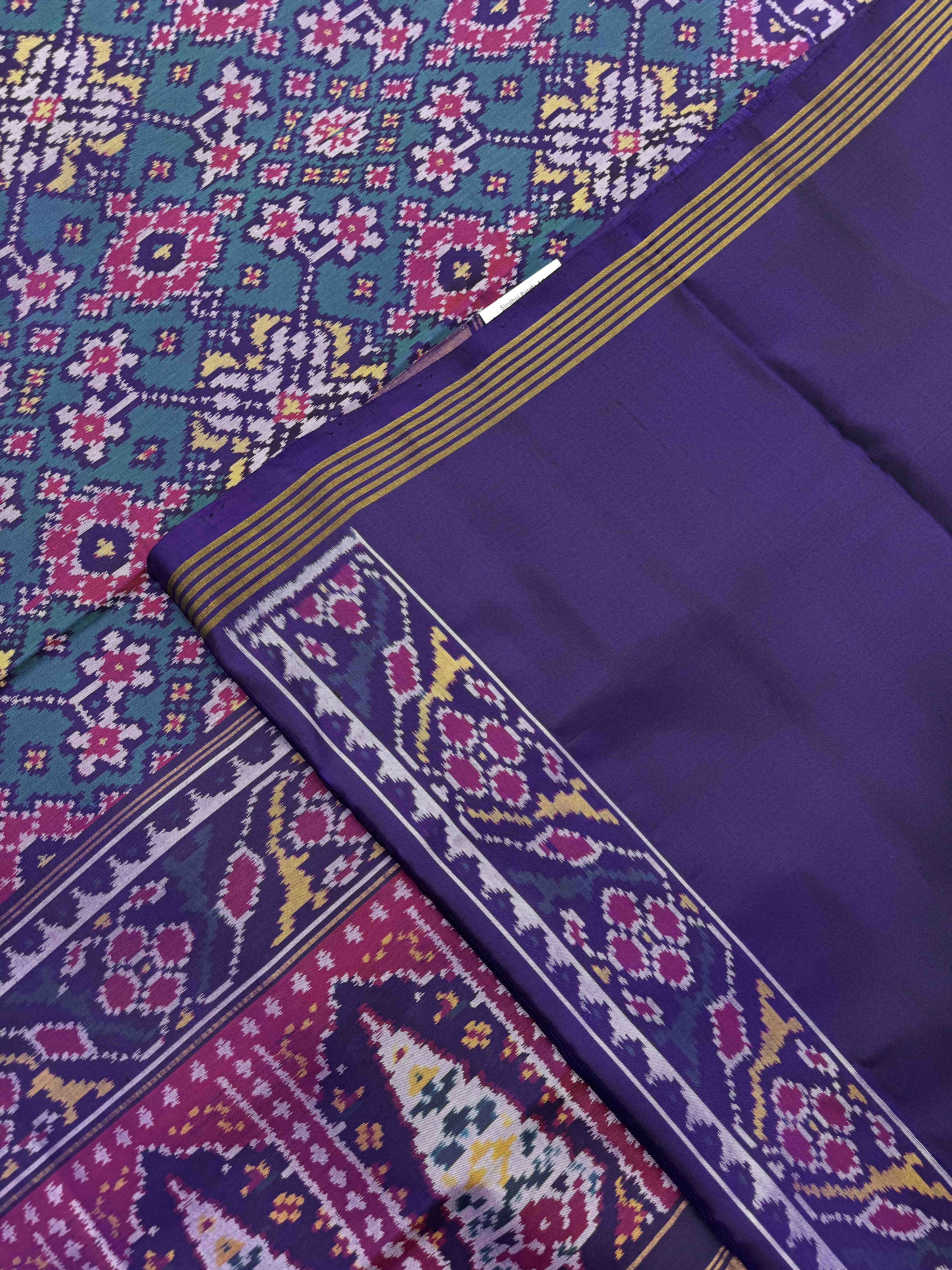 Blue & Turquoise Navratan Single Ikat Patan Patola Saree