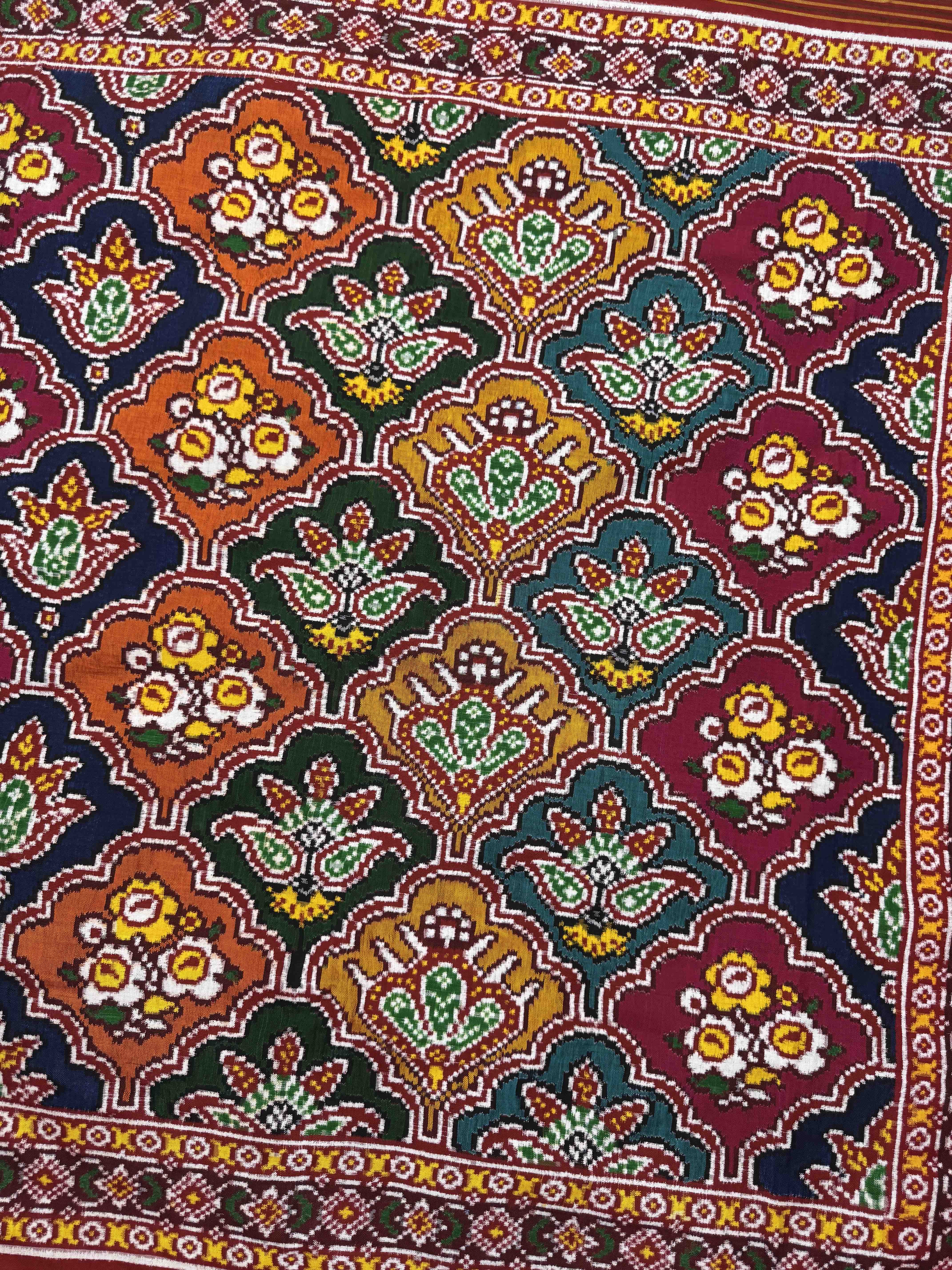 Red & Multicolor Fancy Flower Double Ikat Patan Patola Saree