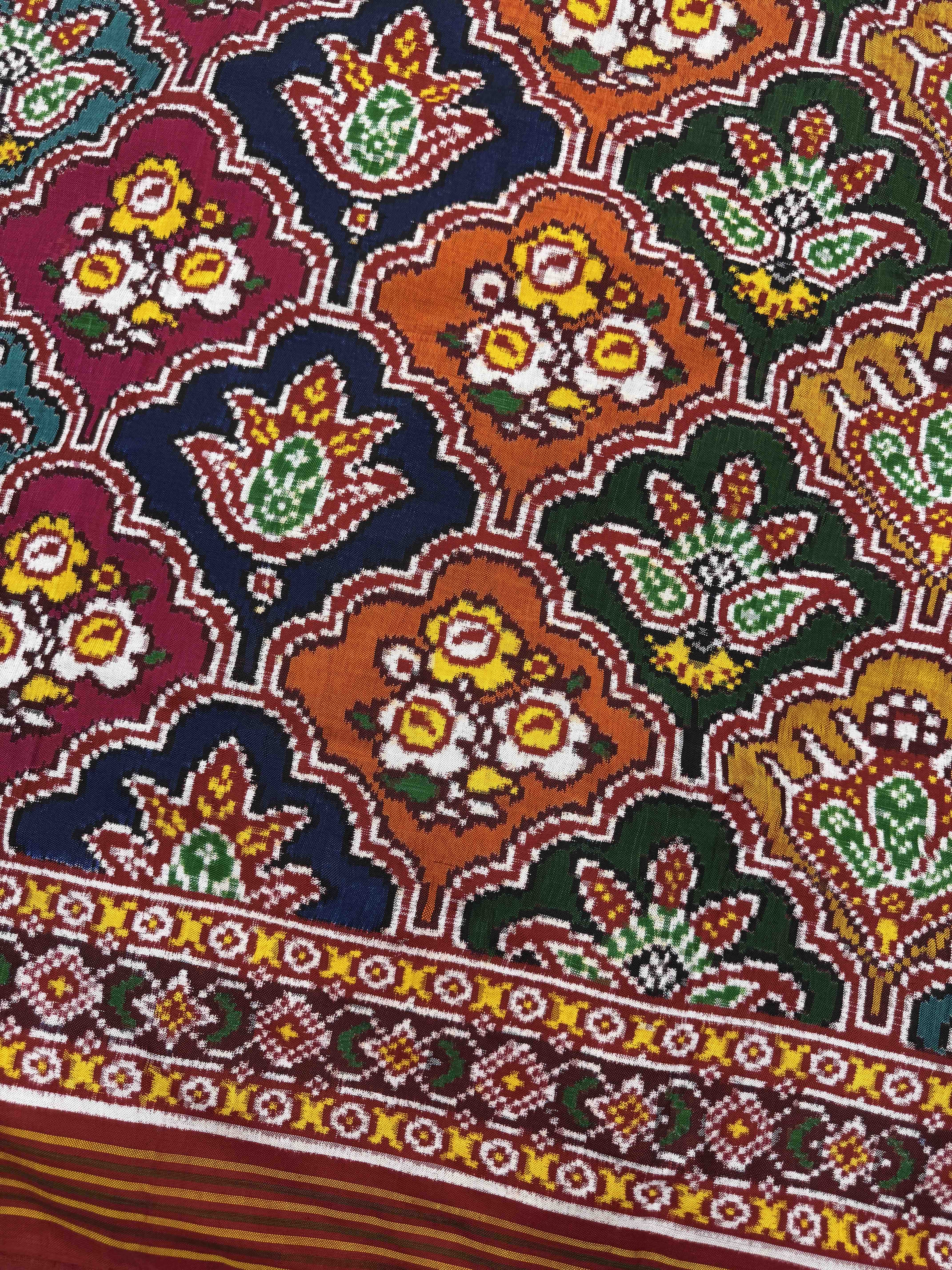 Red & Multicolor Fancy Flower Double Ikat Patan Patola Saree