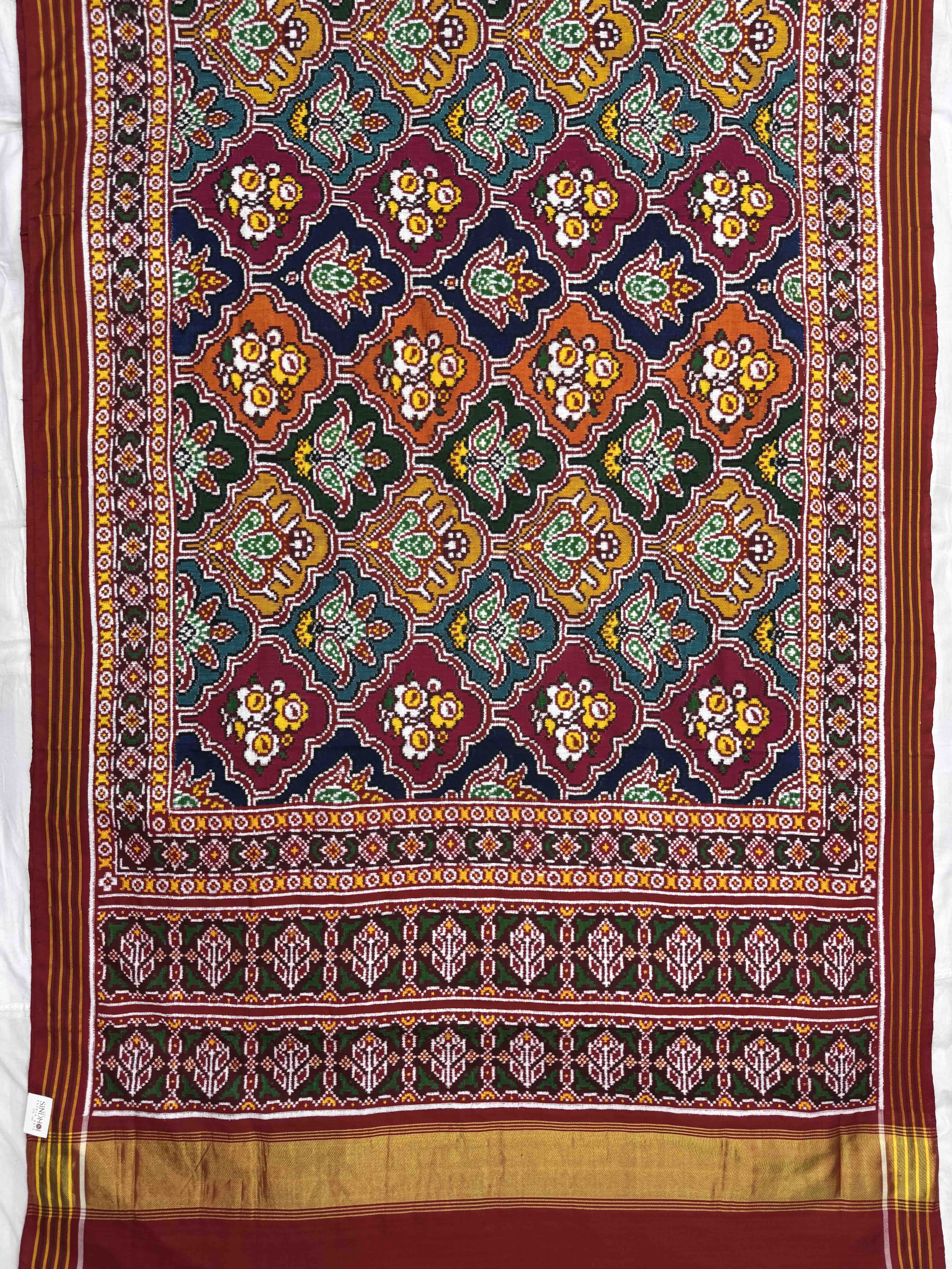 Red & Multicolor Fancy Flower Double Ikat Patan Patola Saree