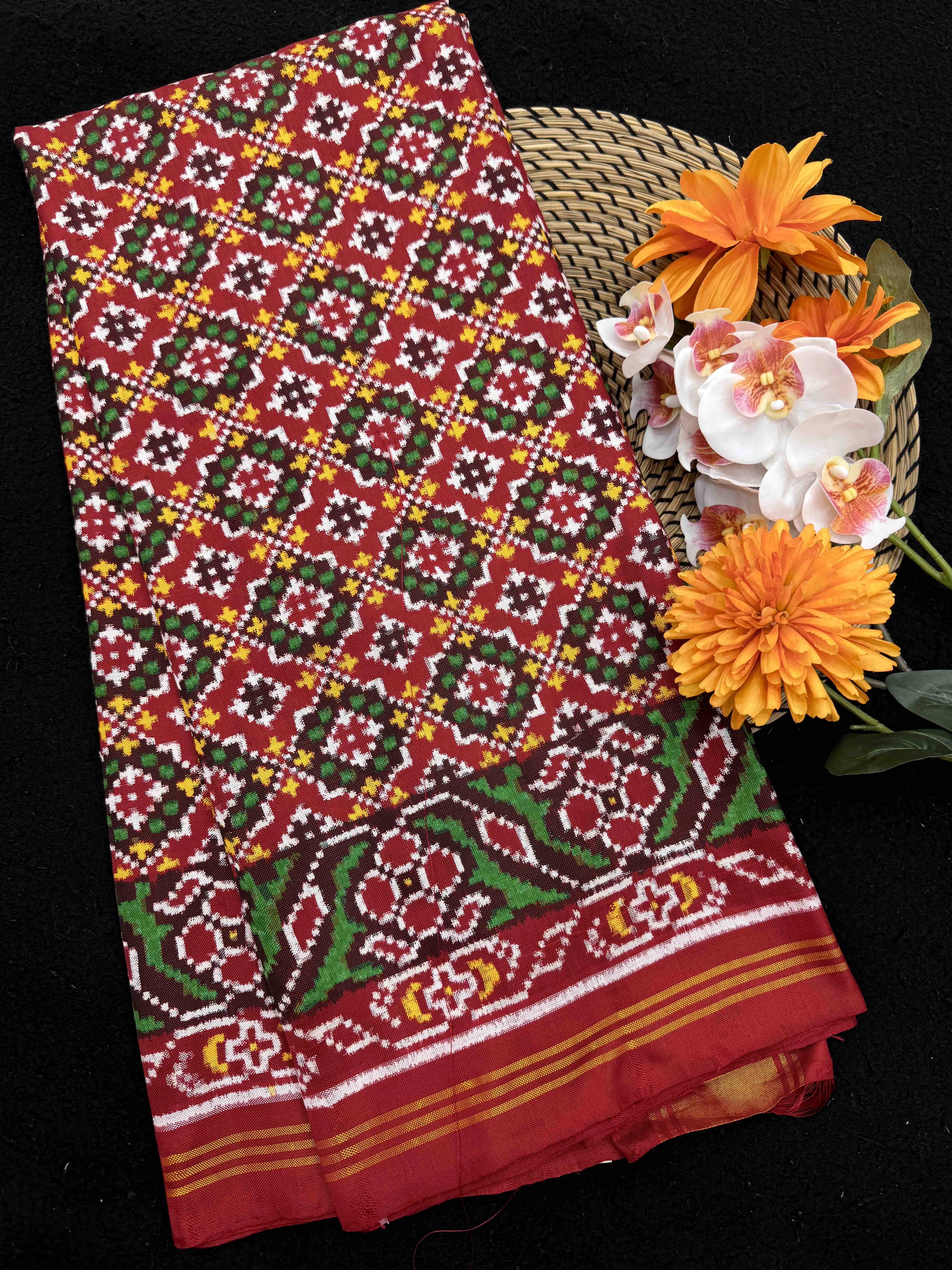 Red Buttonful Double Ikat Patan Patola Saree