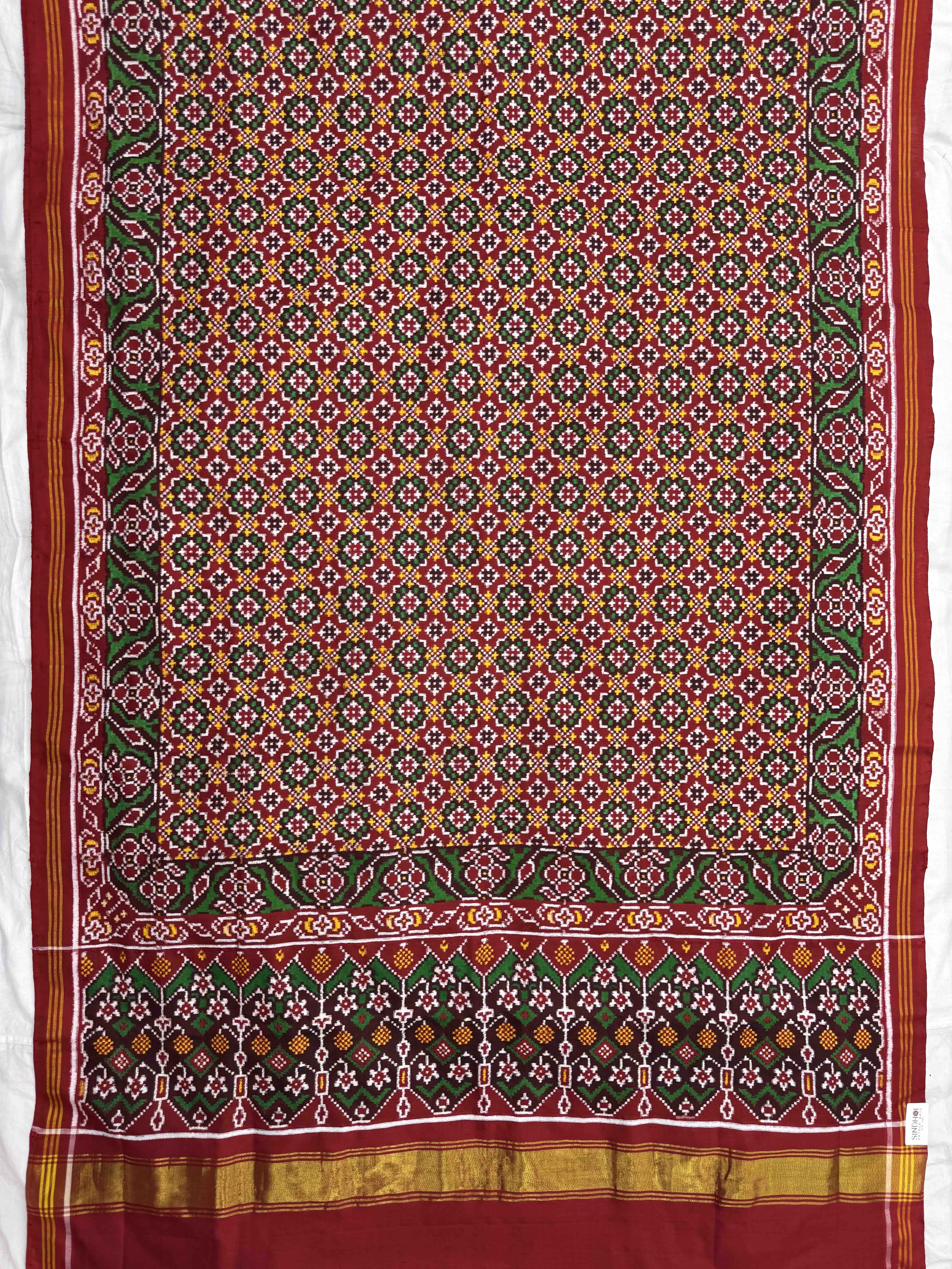 Red Buttonful Double Ikat Patan Patola Saree