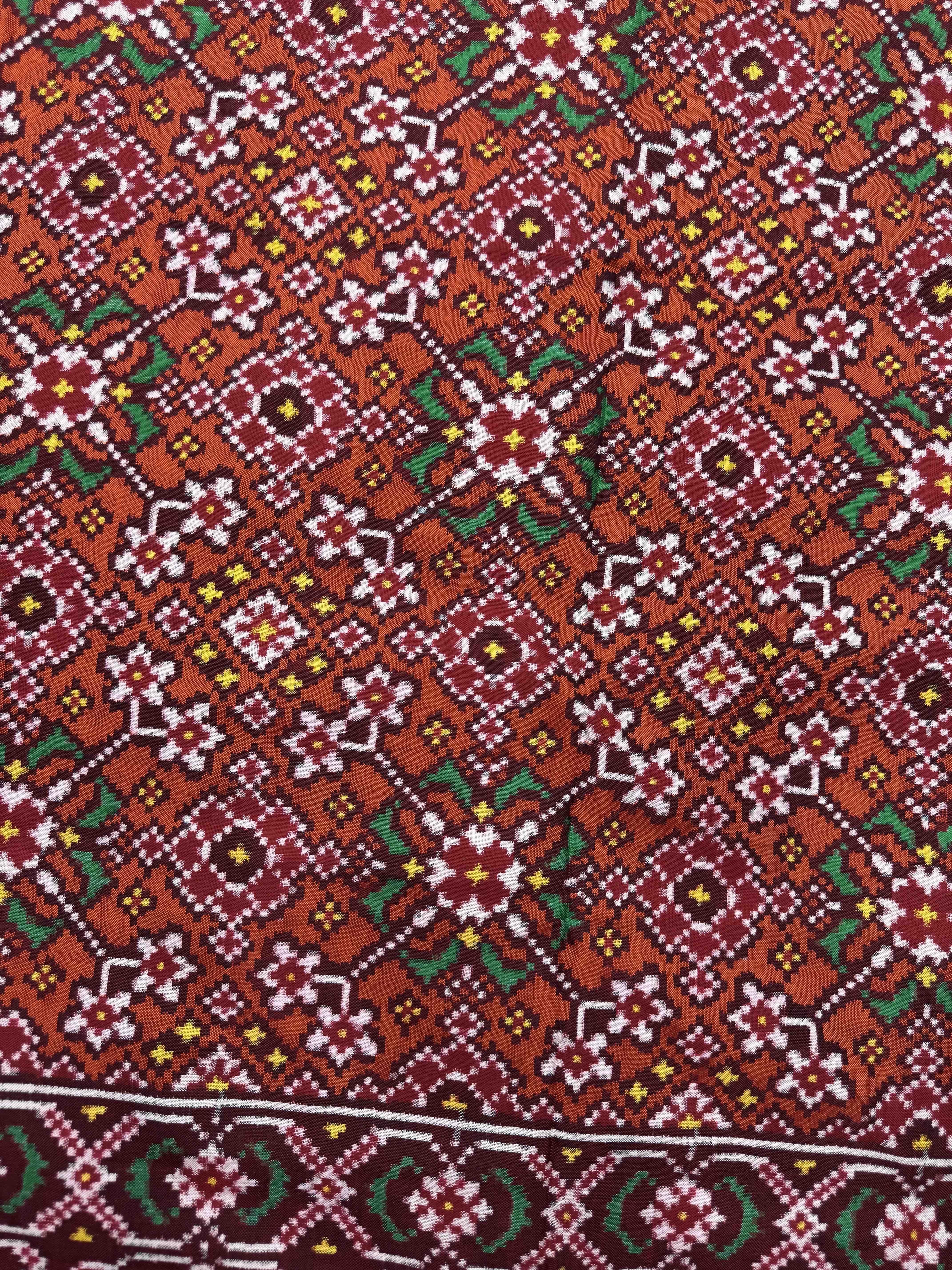 Red & Orange Navratan Double Ikat Patan Patola Saree