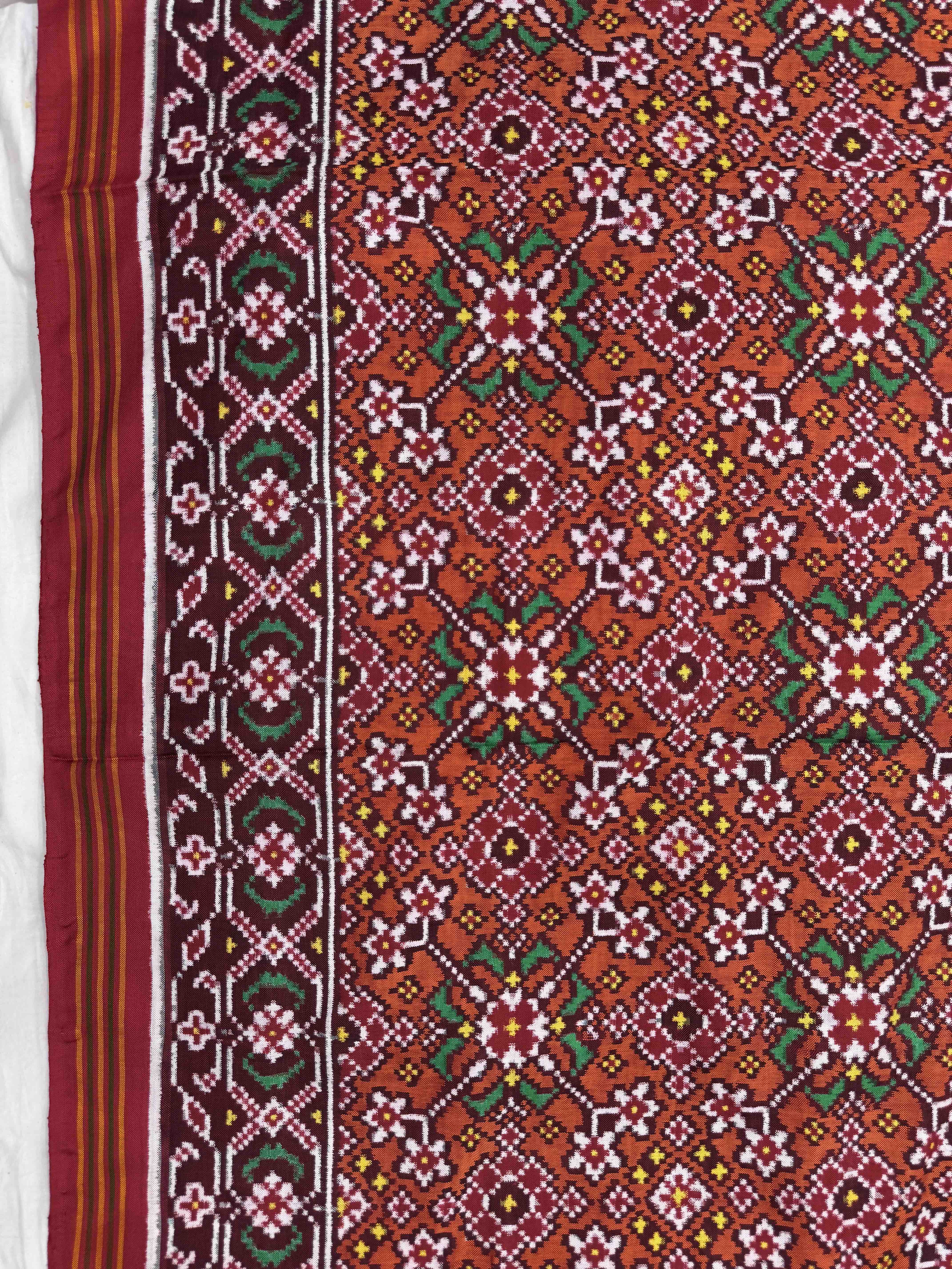 Red & Orange Navratan Double Ikat Patan Patola Saree