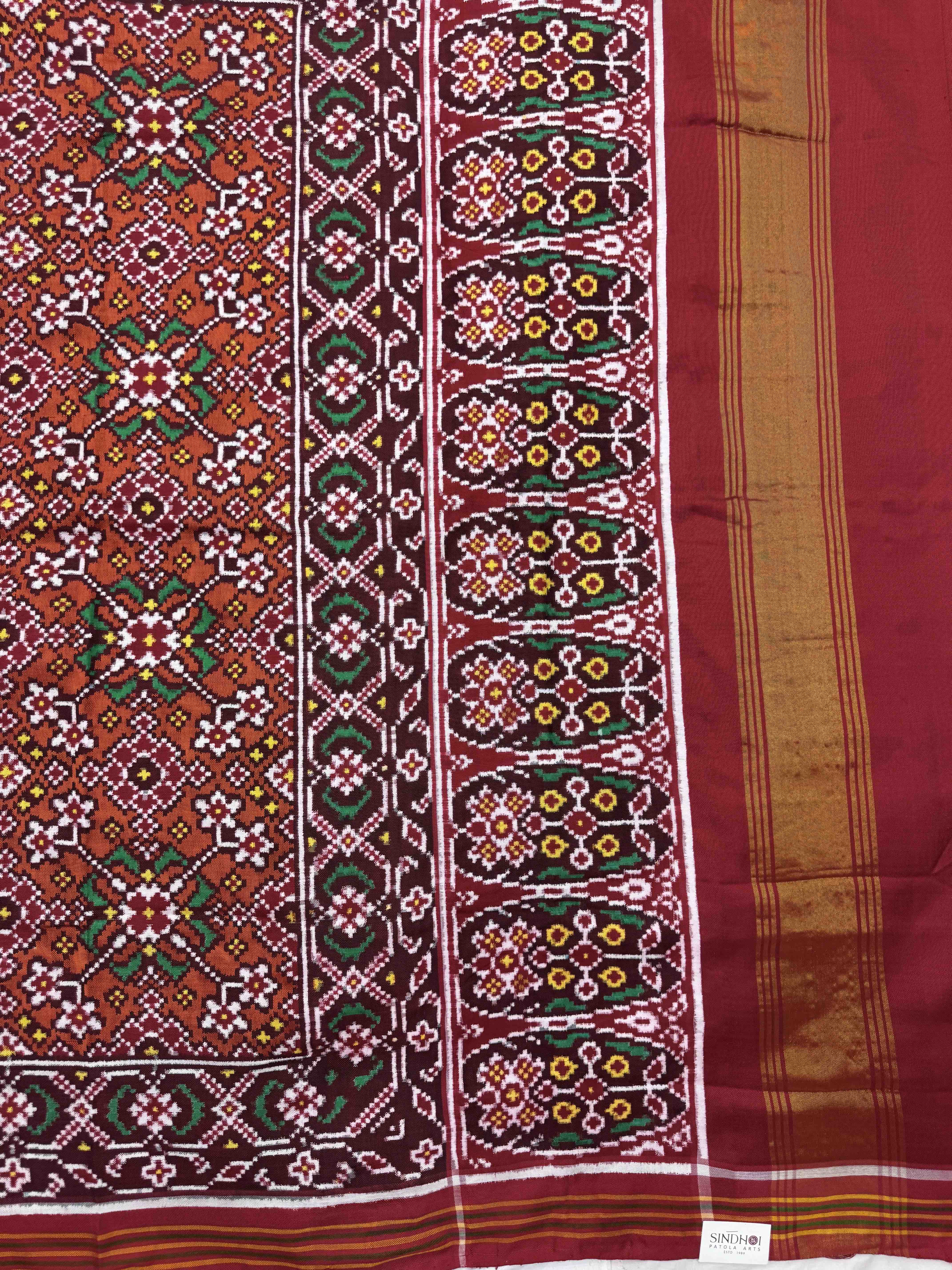 Red & Orange Navratan Double Ikat Patan Patola Saree