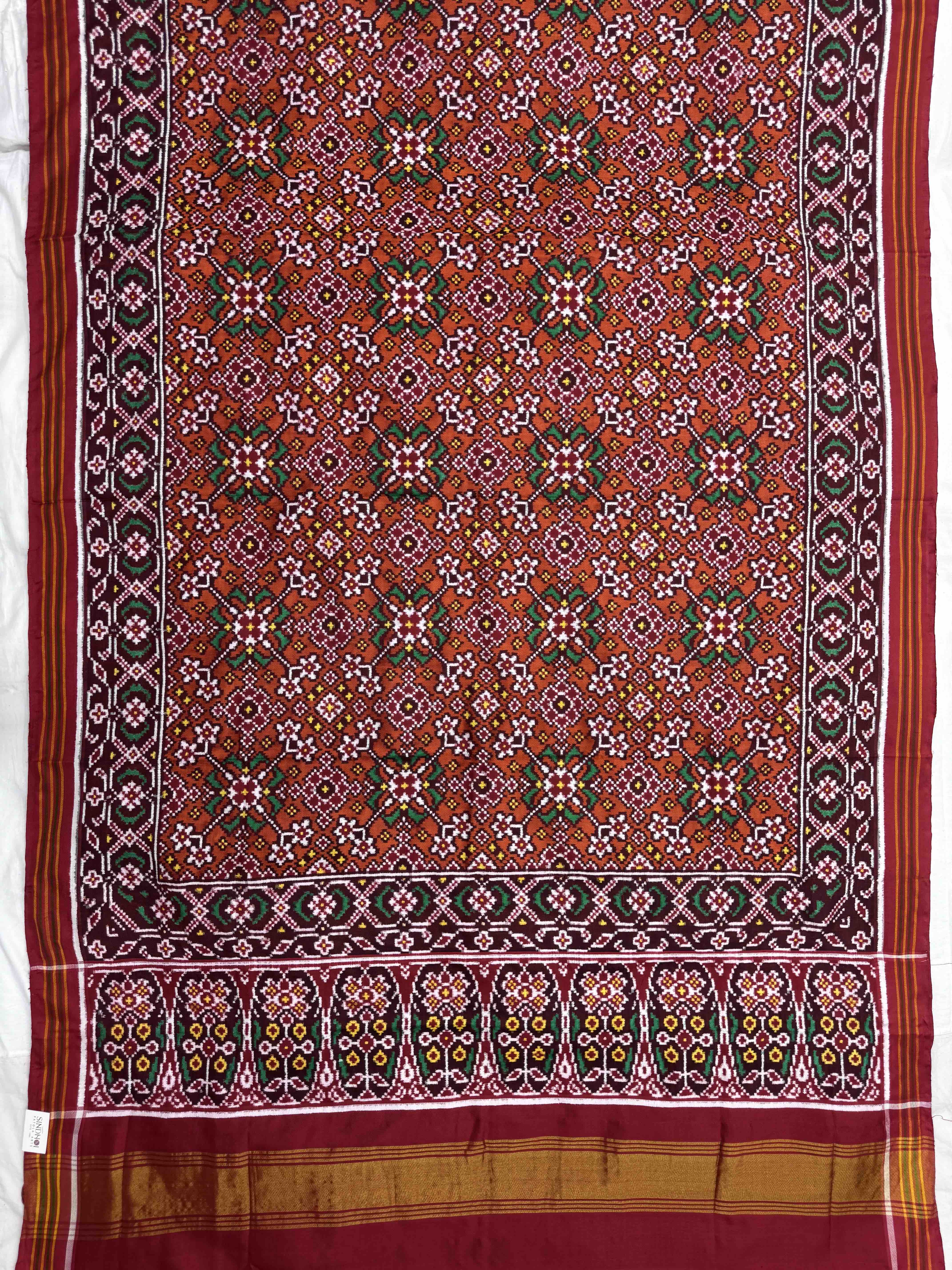 Red & Orange Navratan Double Ikat Patan Patola Saree