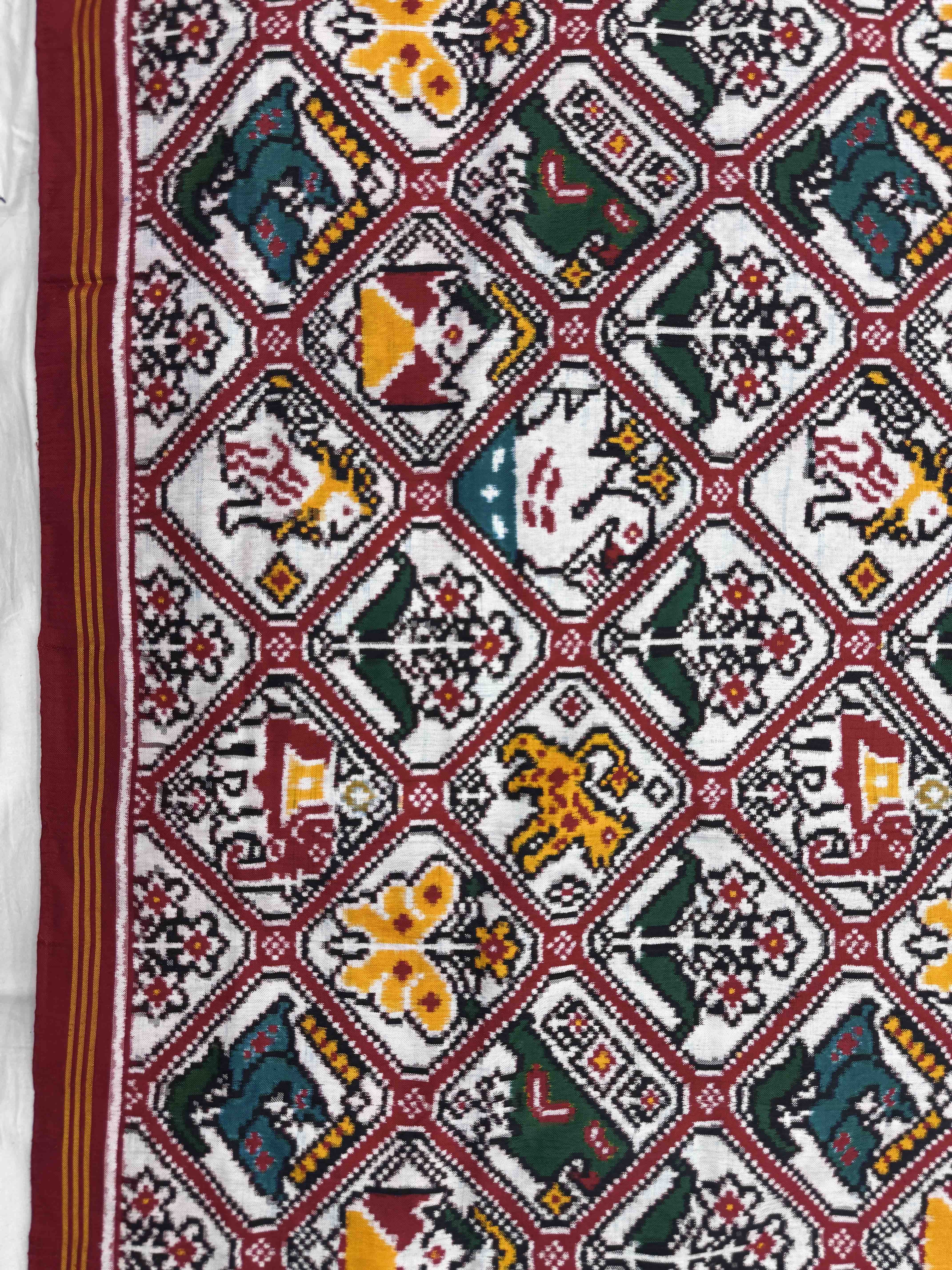 Red & White Narikunj Double Ikat Patan Patola Saree