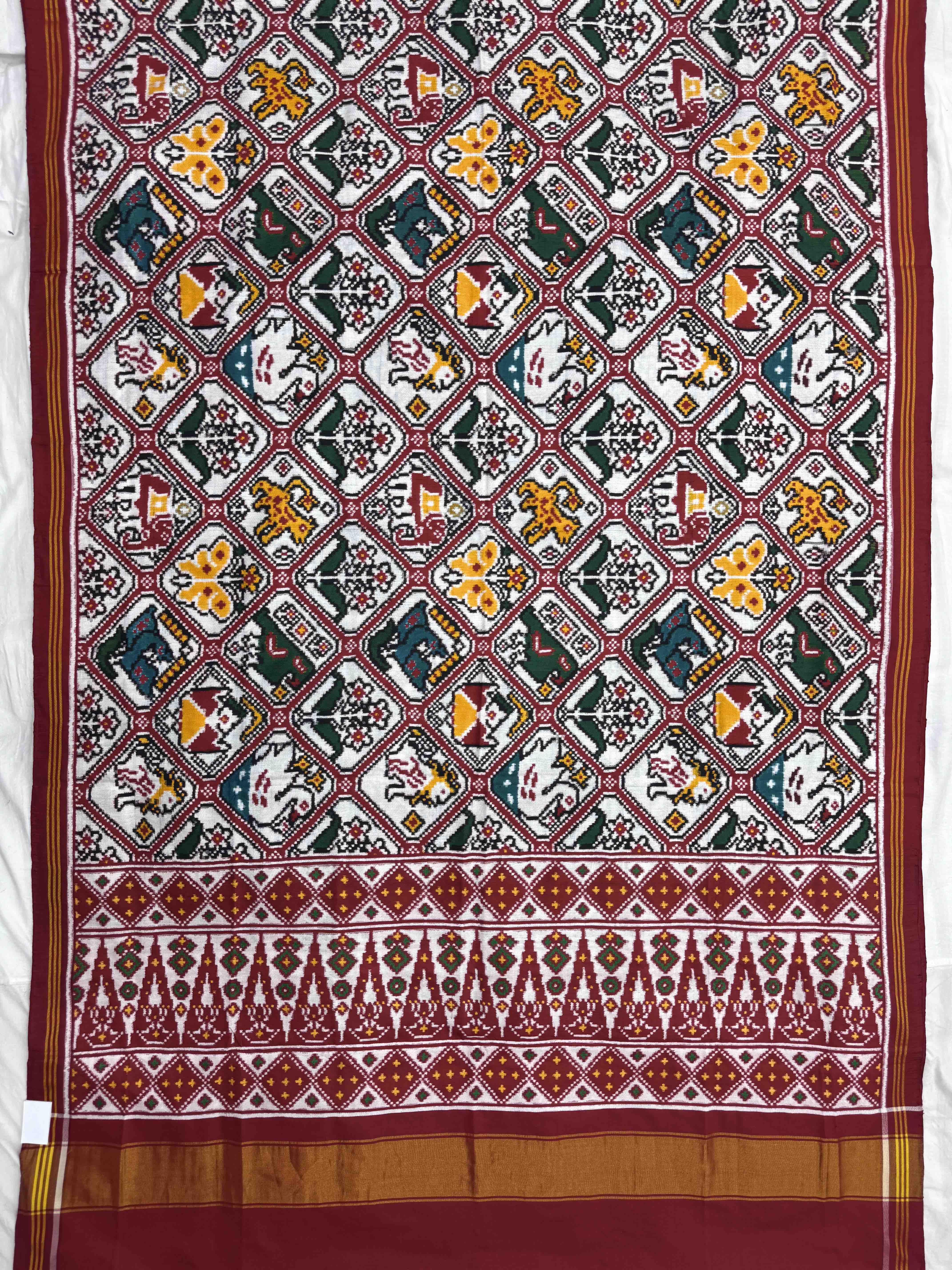 Red & White Narikunj Double Ikat Patan Patola Saree
