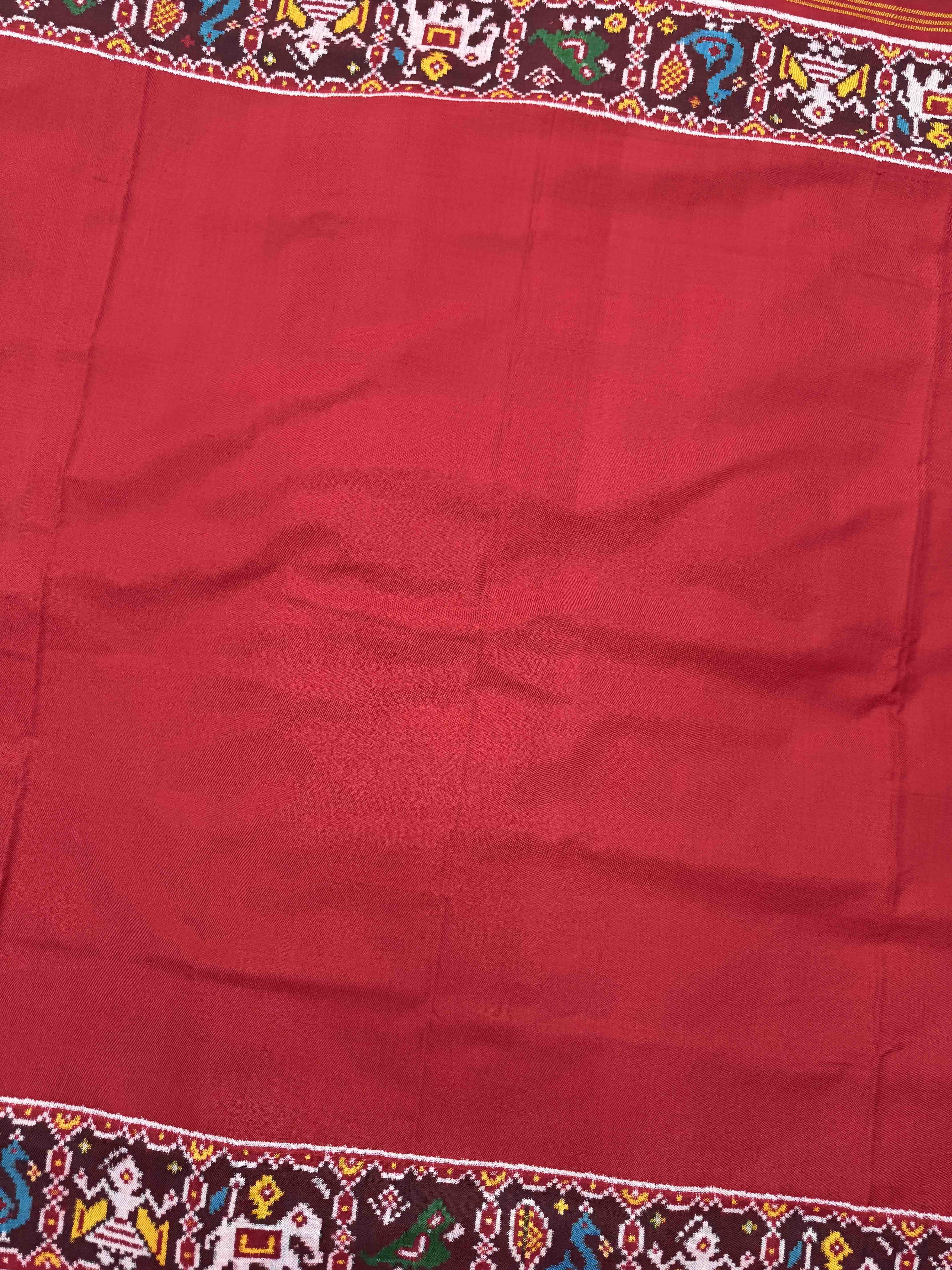 Red Plain with Narikunj Border Pallu Double Ikat Patan Patola Saree