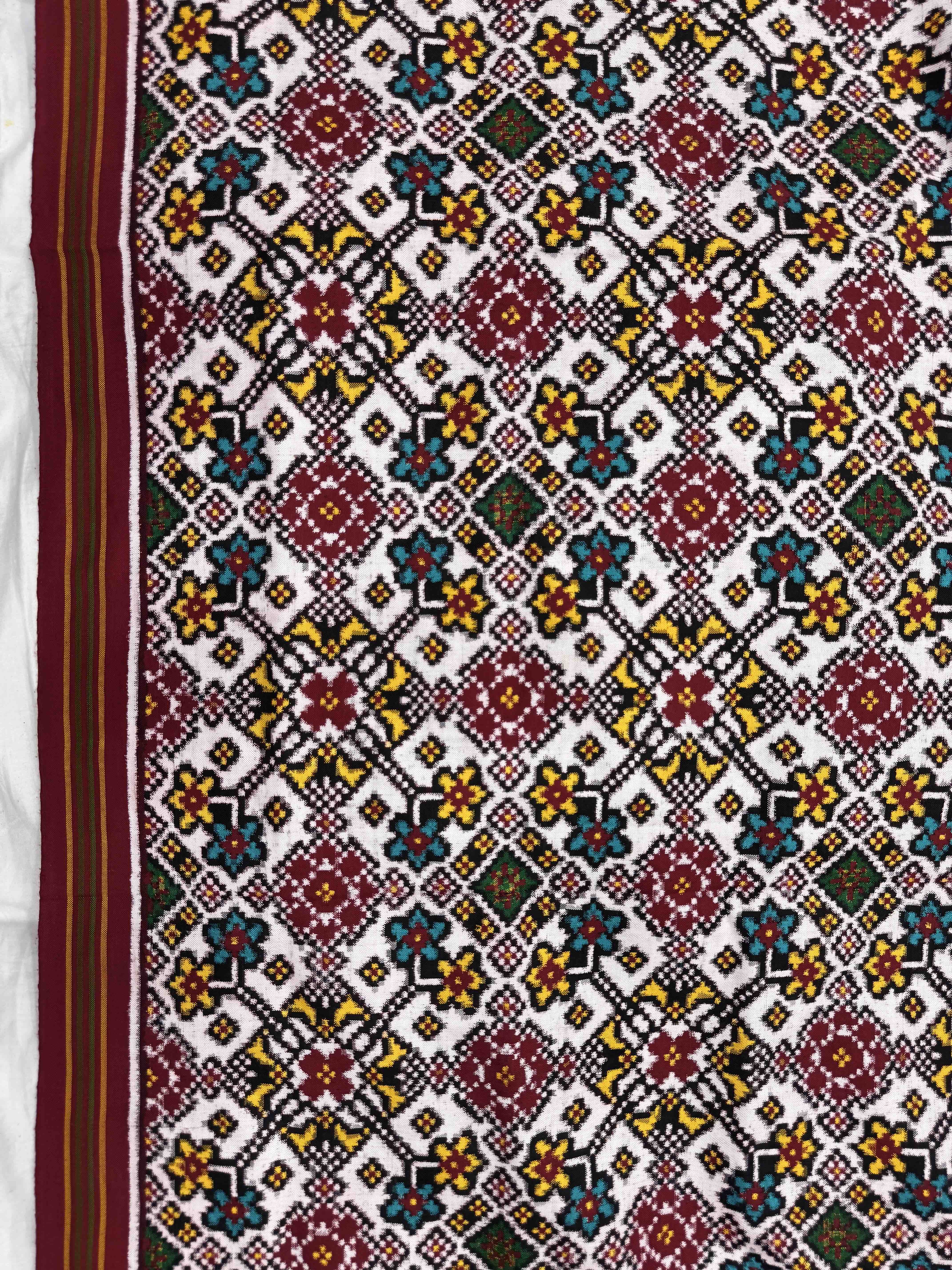 Red & White Navratan Double Ikat Patan Patola Saree