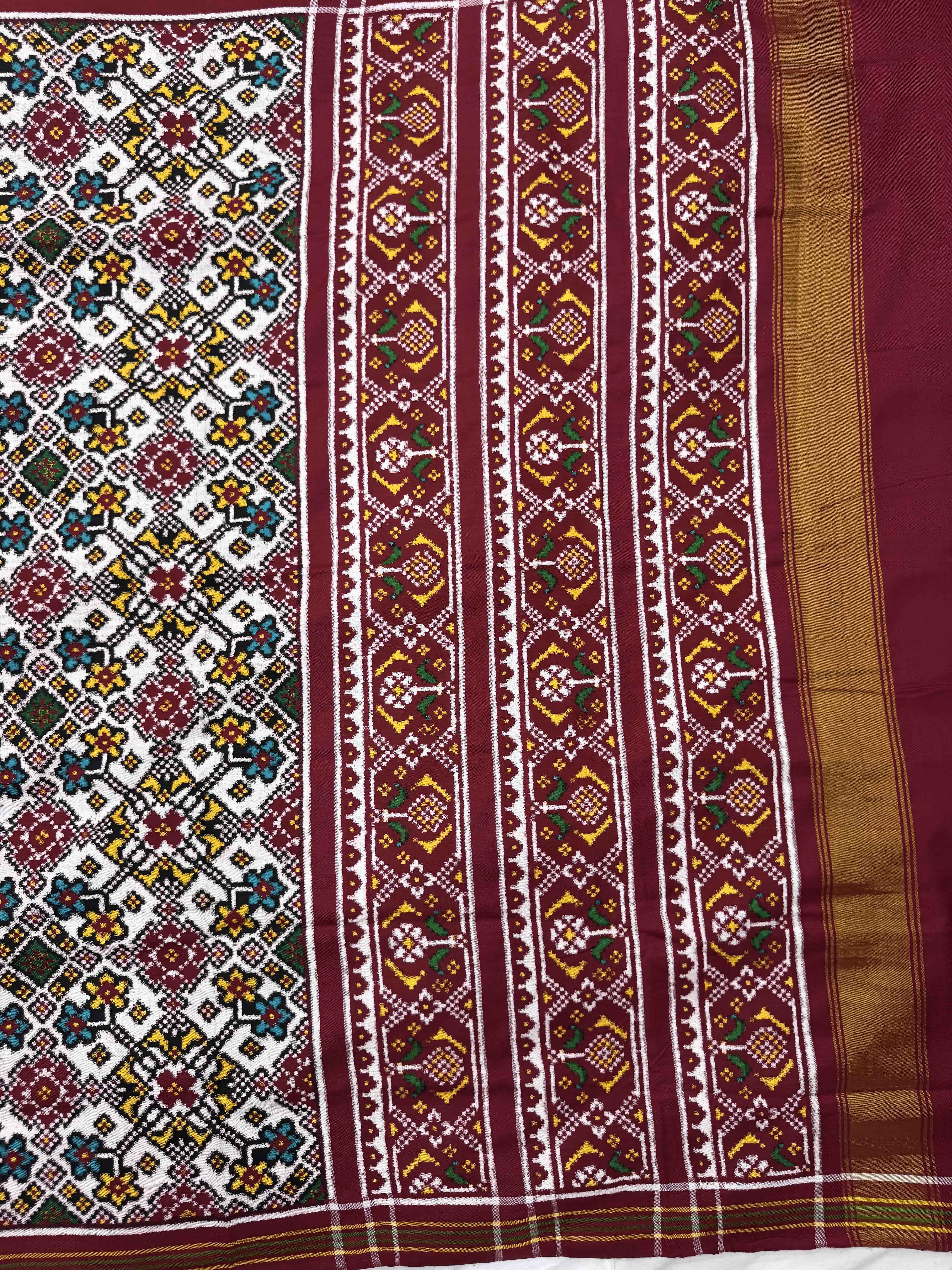 Red & White Navratan Double Ikat Patan Patola Saree