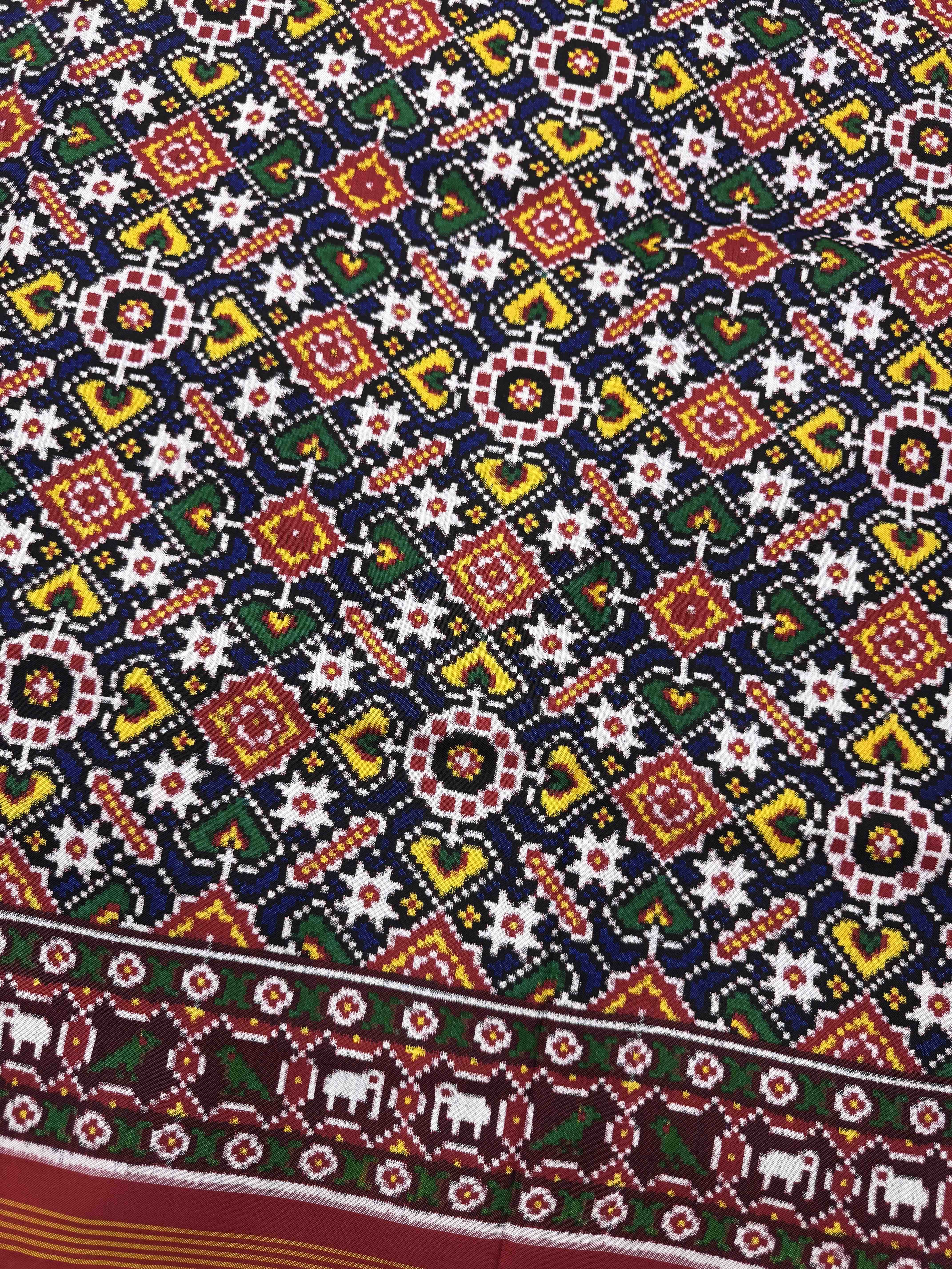 Red & Blue Rajvadi Manekchowk Double Ikat Patan Patola Saree