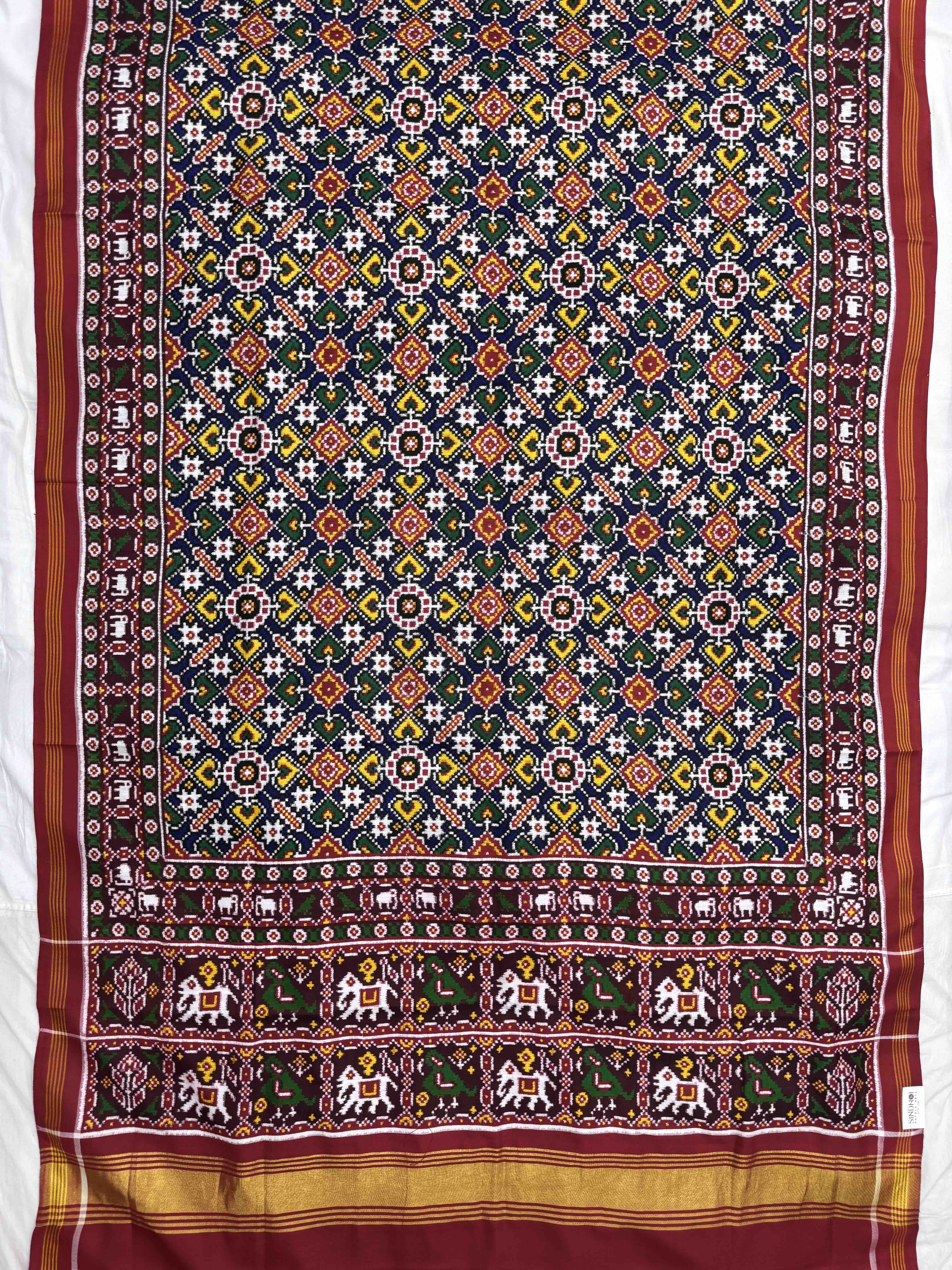 Red & Blue Rajvadi Manekchowk Double Ikat Patan Patola Saree