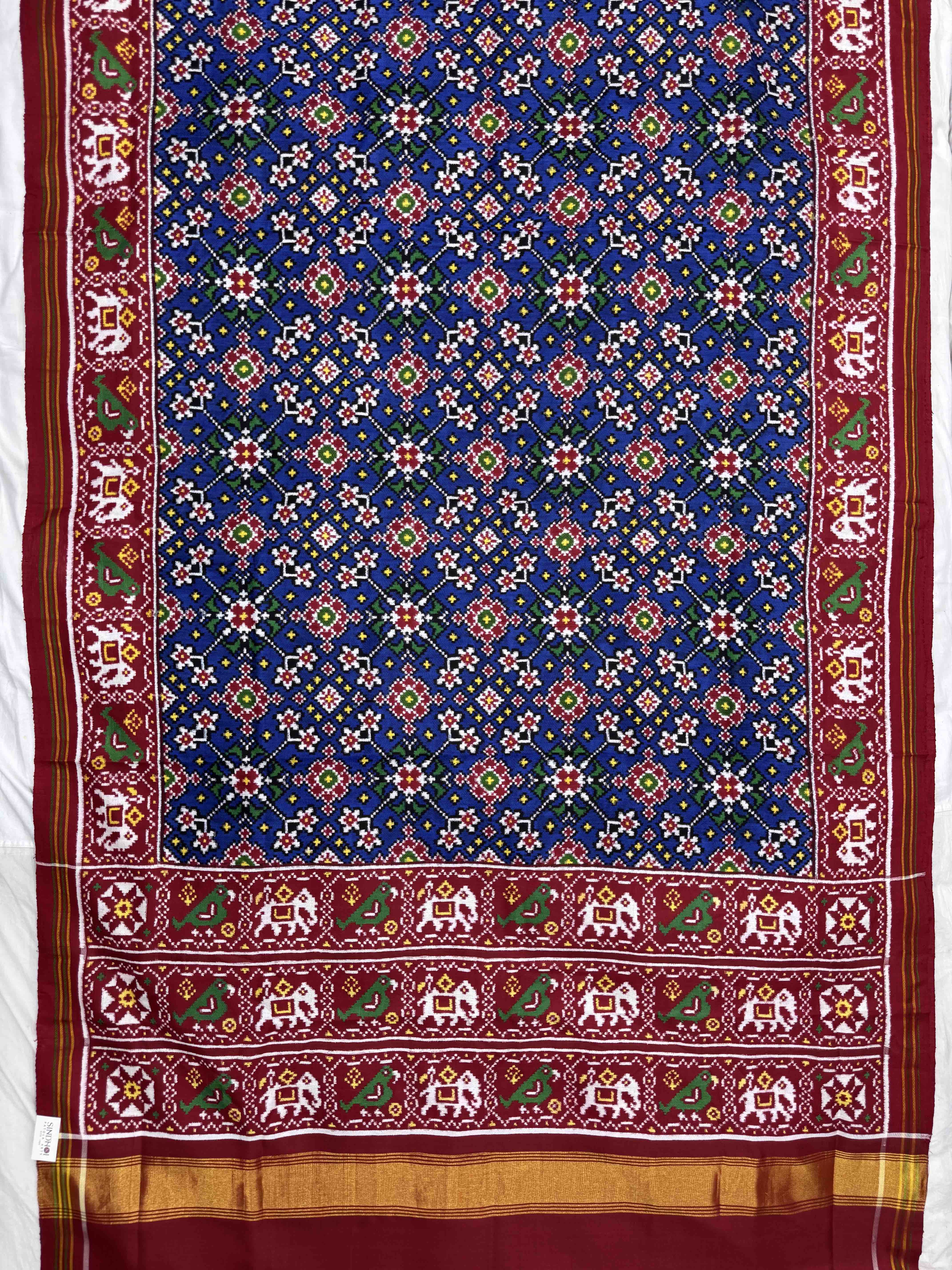 Red & Blue Navratan Double Ikat Patan Patola Saree