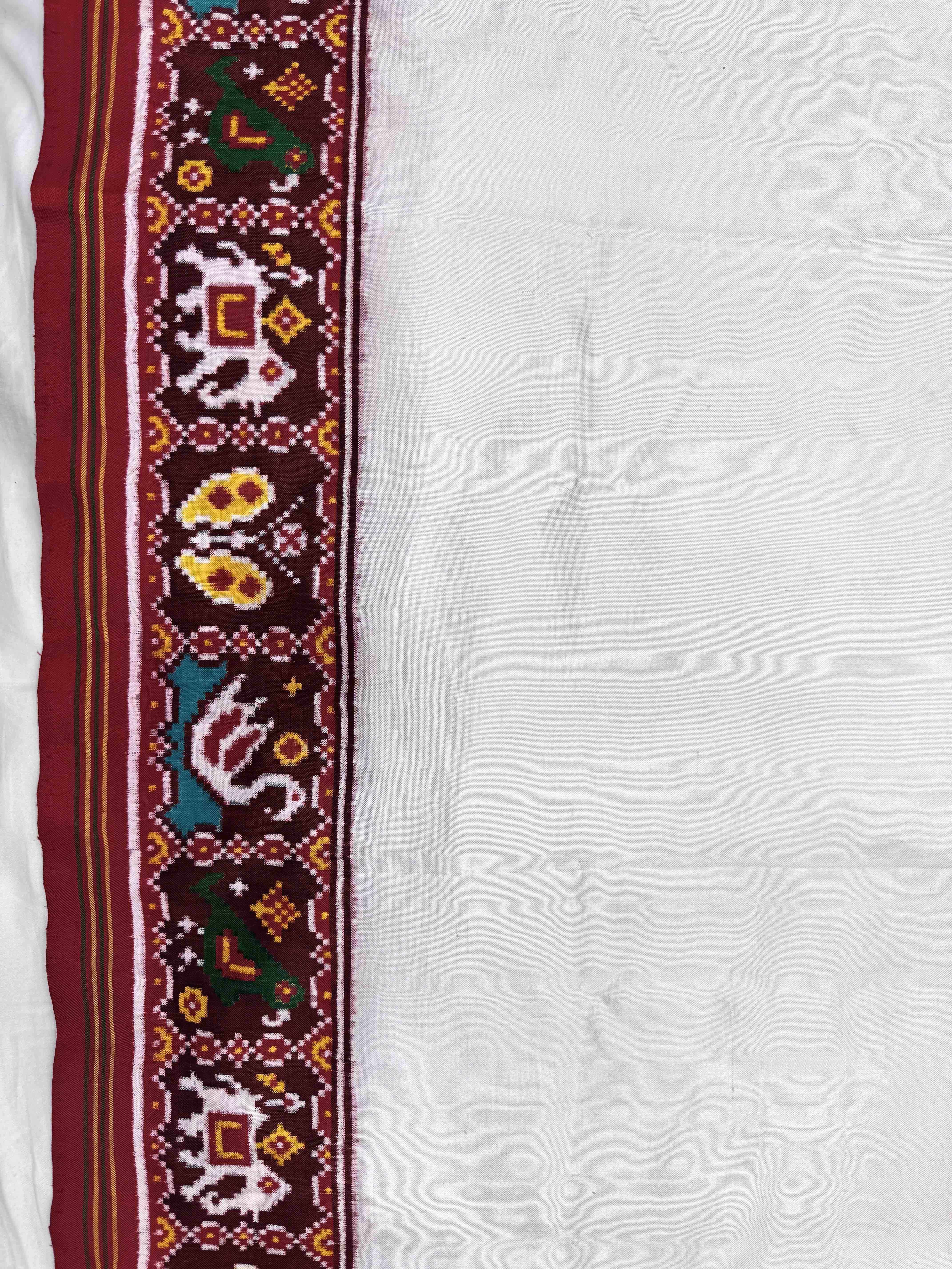 Red & White with Elephant Figure Pallu Double Ikat Patan Patola Saree