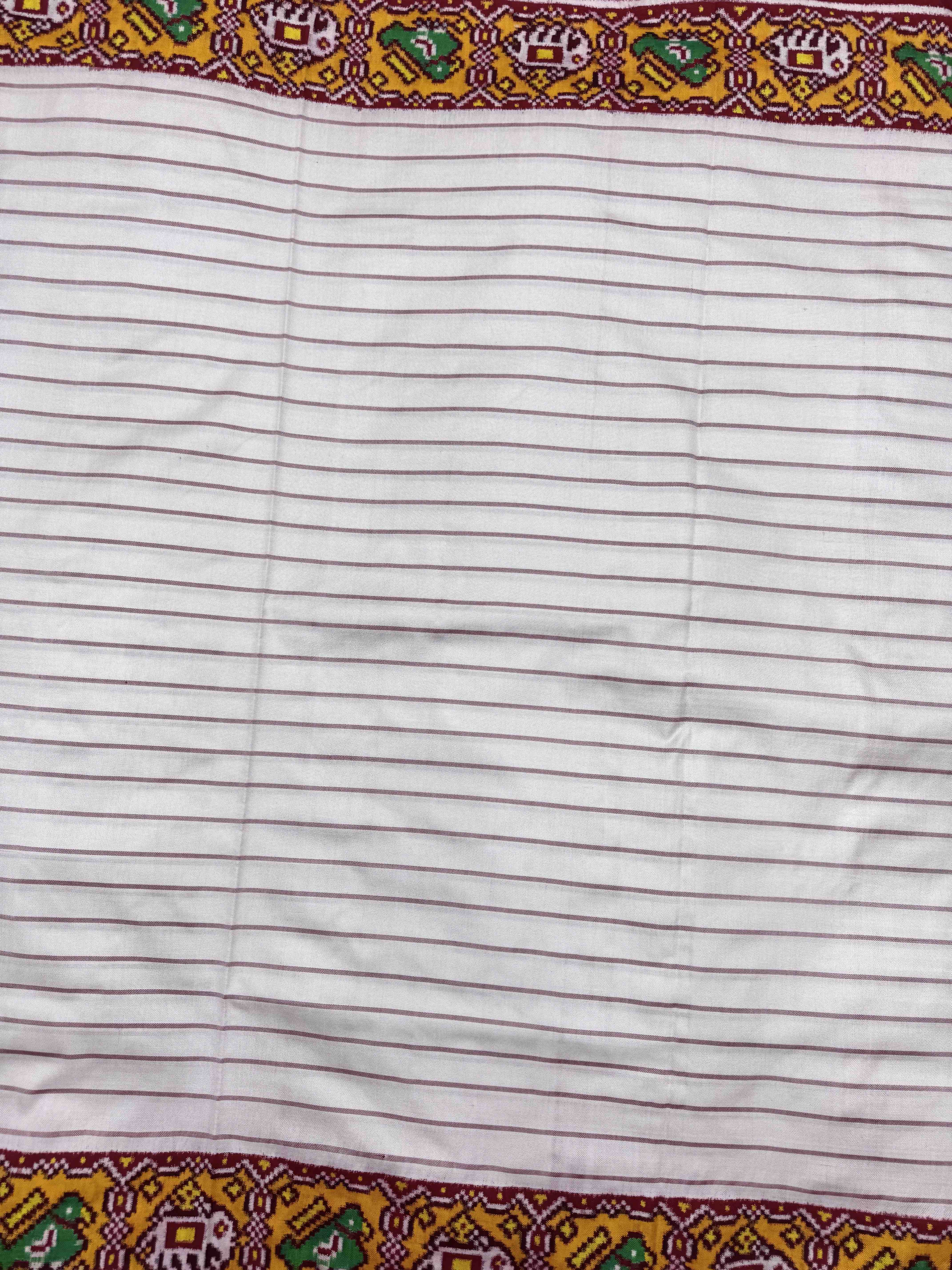 Red & White Lining Double Ikat Patan Patola Saree