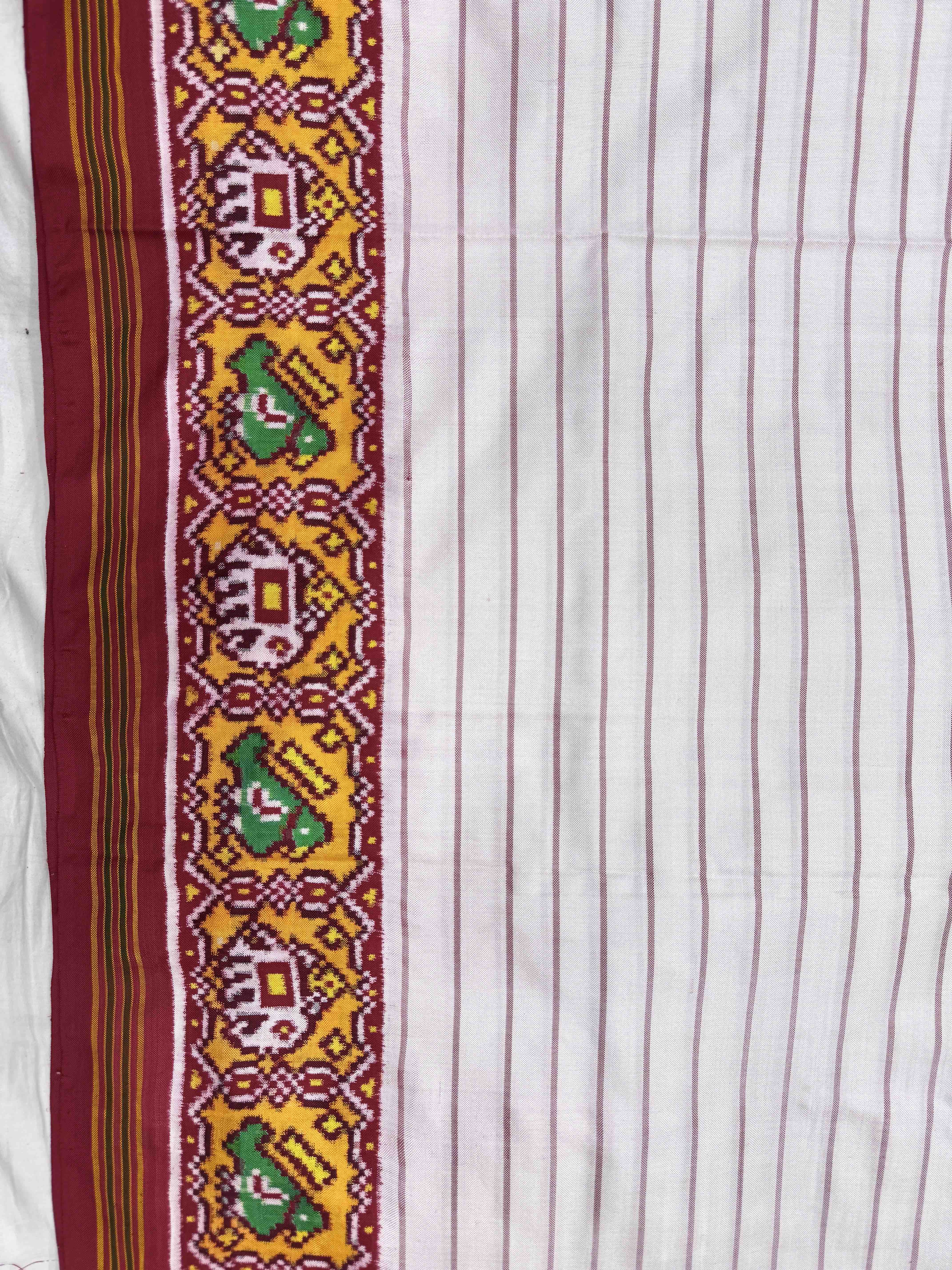 Red & White Lining Double Ikat Patan Patola Saree