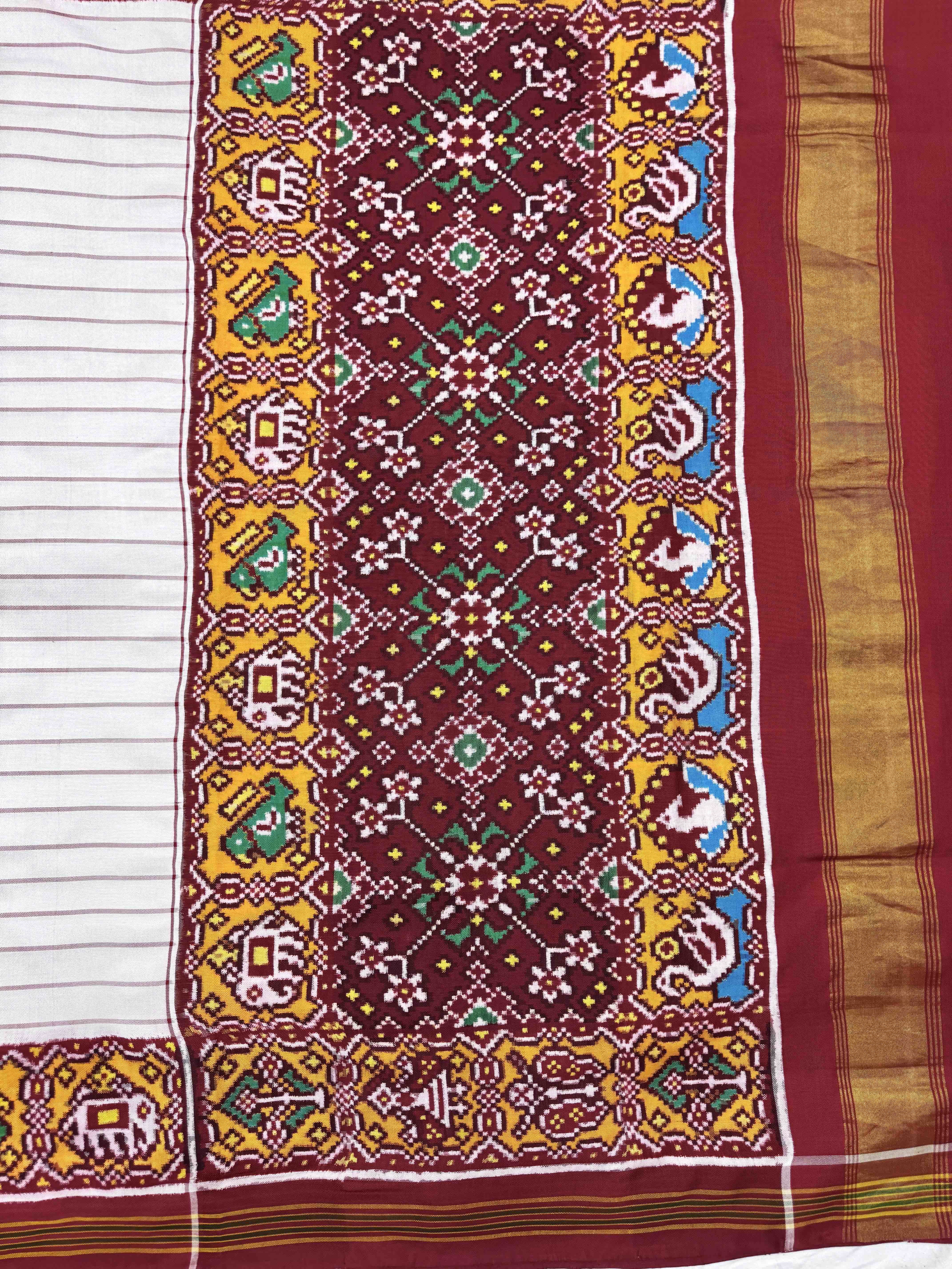 Red & White Lining Double Ikat Patan Patola Saree