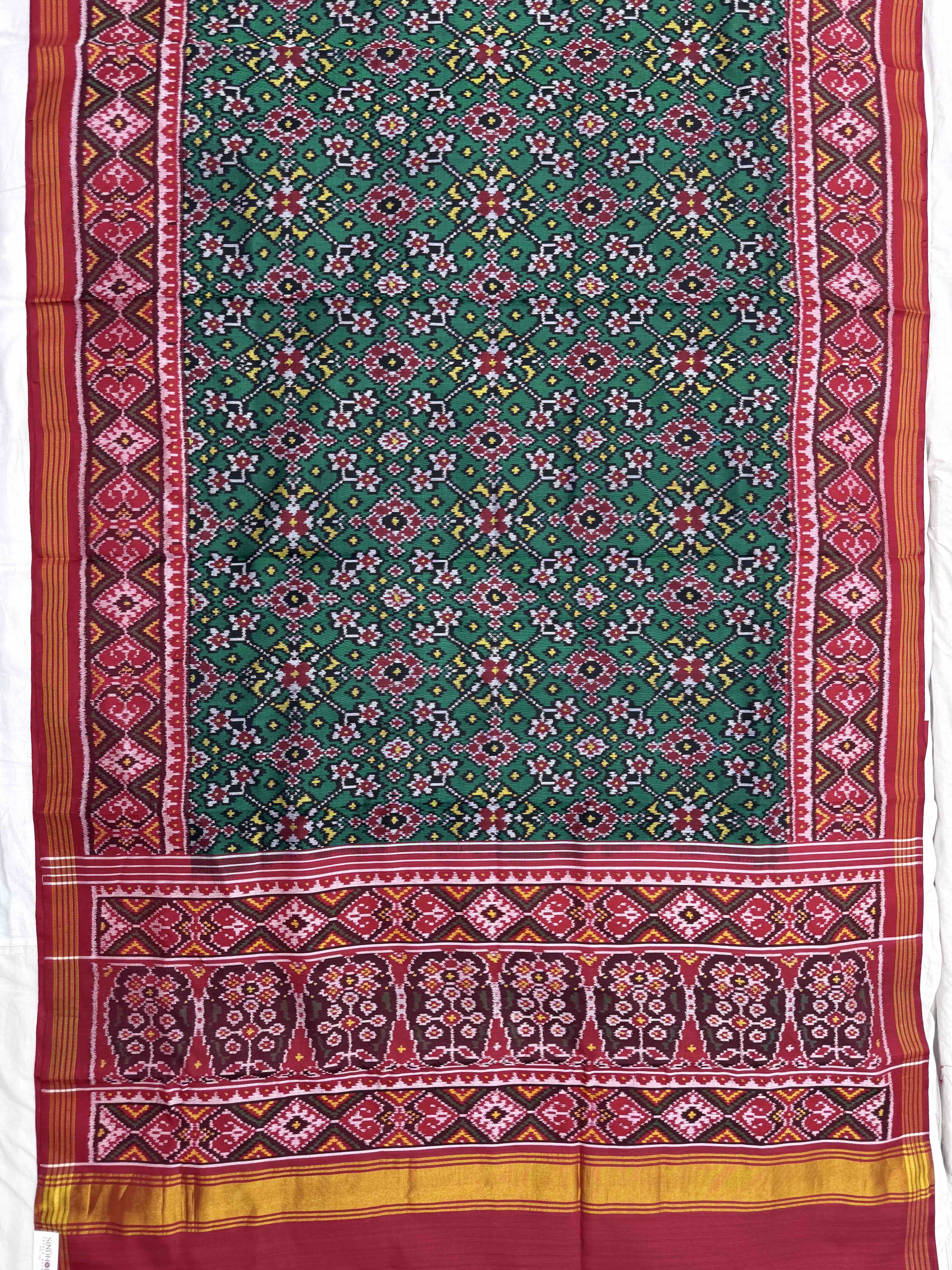Red & Green Navratan Single Ikat Patan Patola Saree