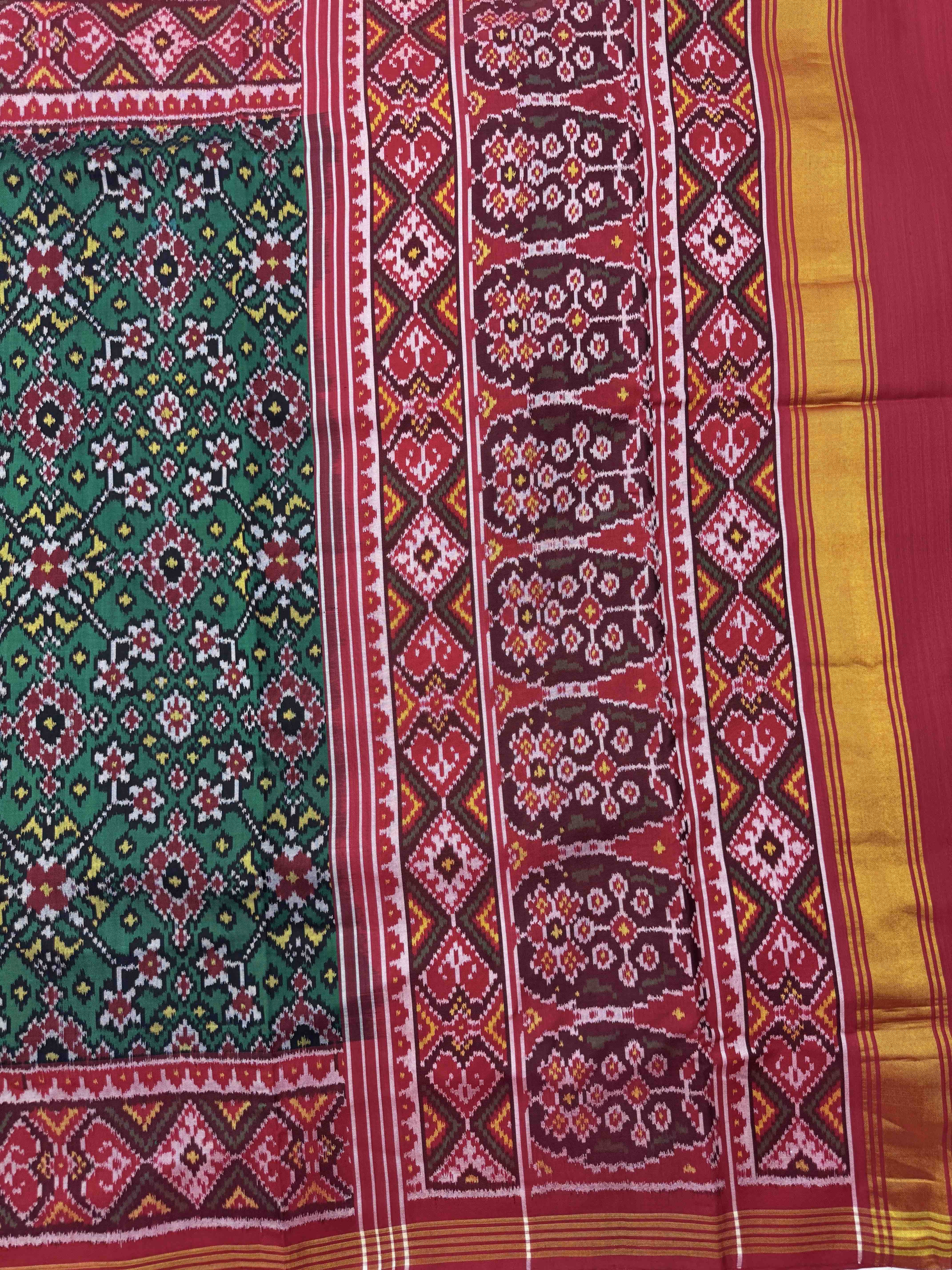 Red & Green Navratan Single Ikat Patan Patola Saree