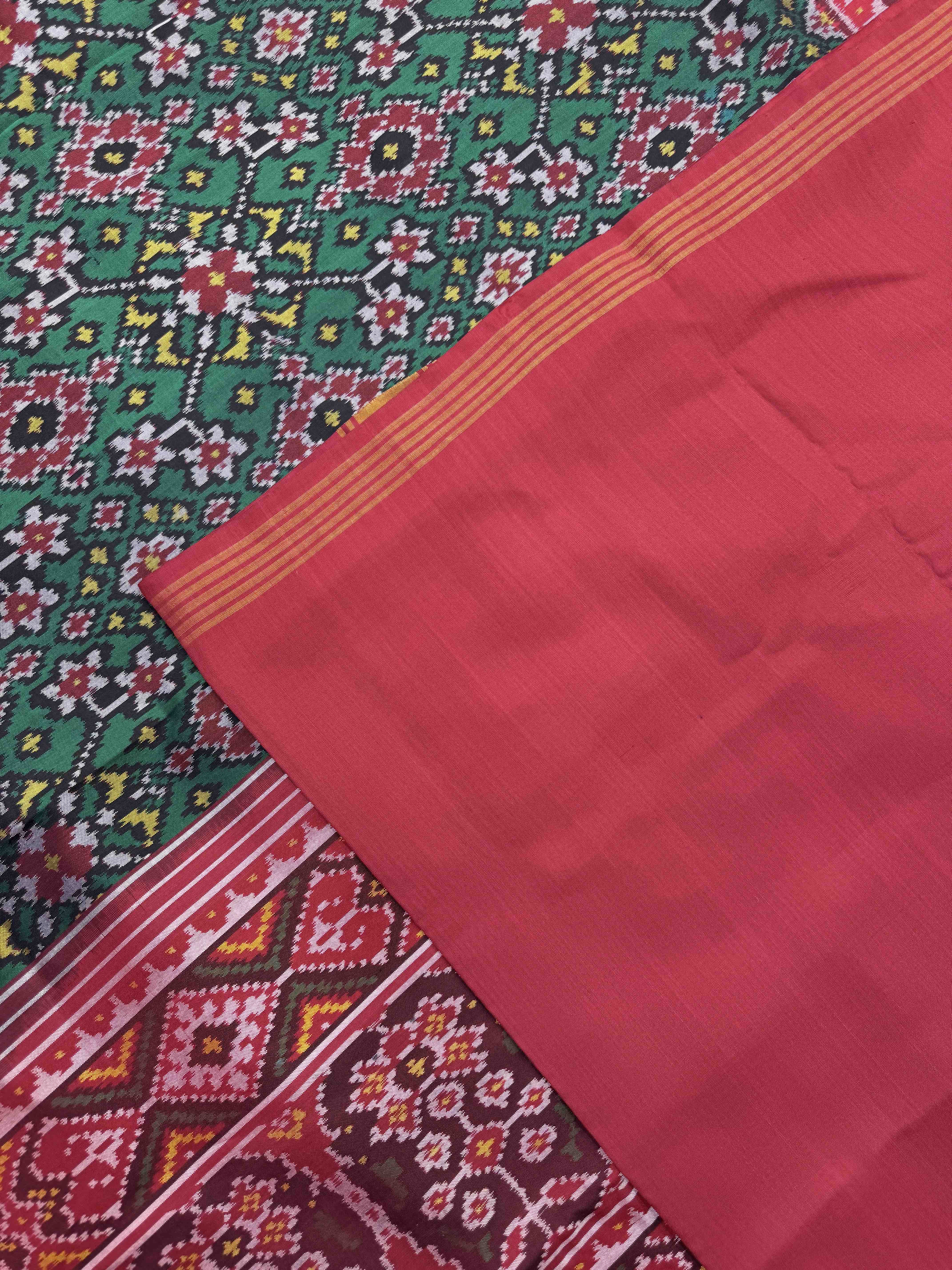 Red & Green Navratan Single Ikat Patan Patola Saree