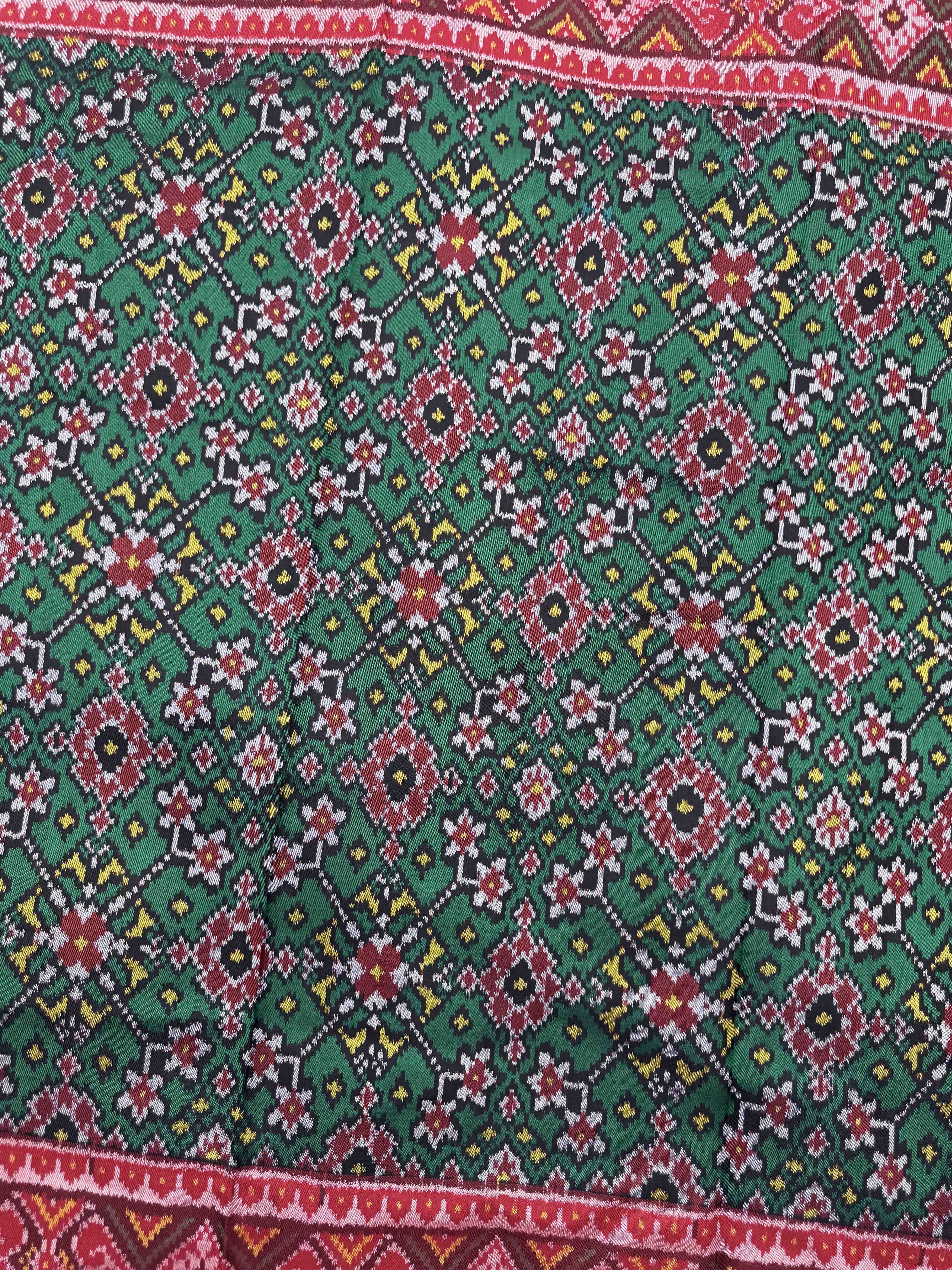 Red & Green Navratan Single Ikat Patan Patola Saree