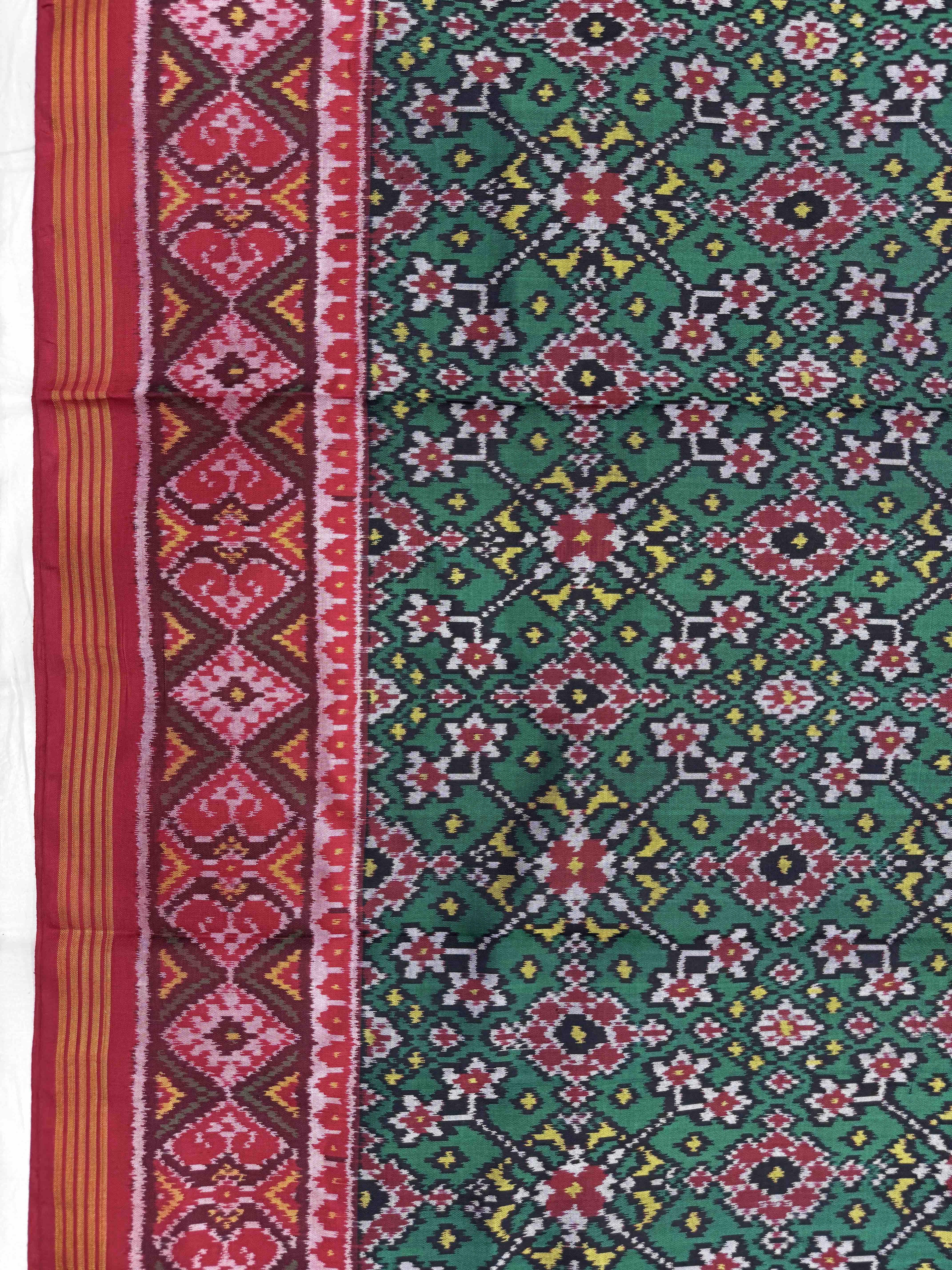 Red & Green Navratan Single Ikat Patan Patola Saree